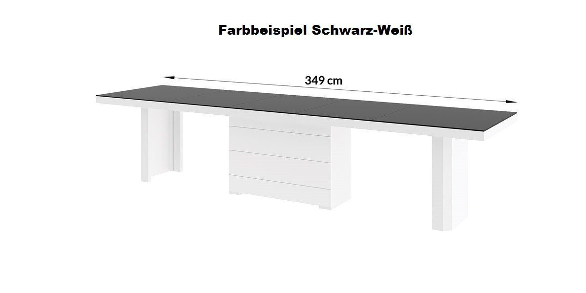 Hochglanz bis XXL Cappuccino / 412cm designimpex 160 Esstisch ausziehbar Weiß HE-444 Design