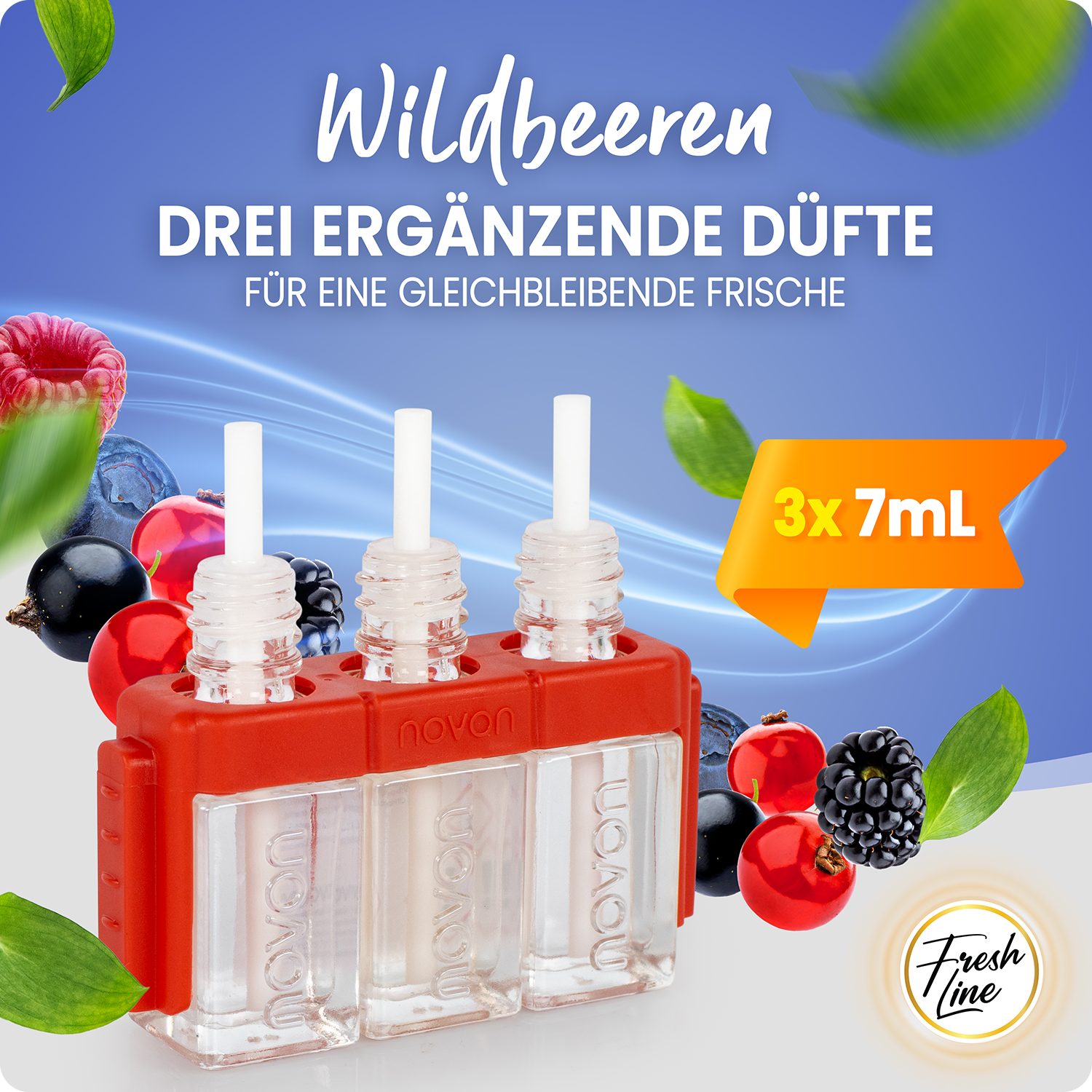 Fresh Line Raumduft Nachfüllflakons – 3-Phasen-System, 3 x 7 ml, Geeignet für elektrische Duftstecker – für Wohnräume und Büro