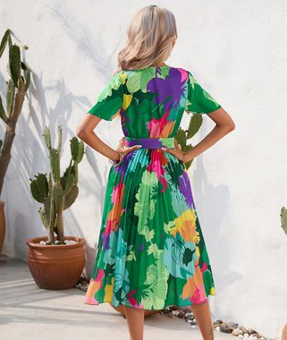 BlauWave Druckkleid Bedruckte Sommerkleider mit kurzen Ärmeln im Distressed-Look (Bequeme Passform, 1-tlg., Für den Alltag unterwegs) Lässiges Faltenkleid mit Blumenmuster