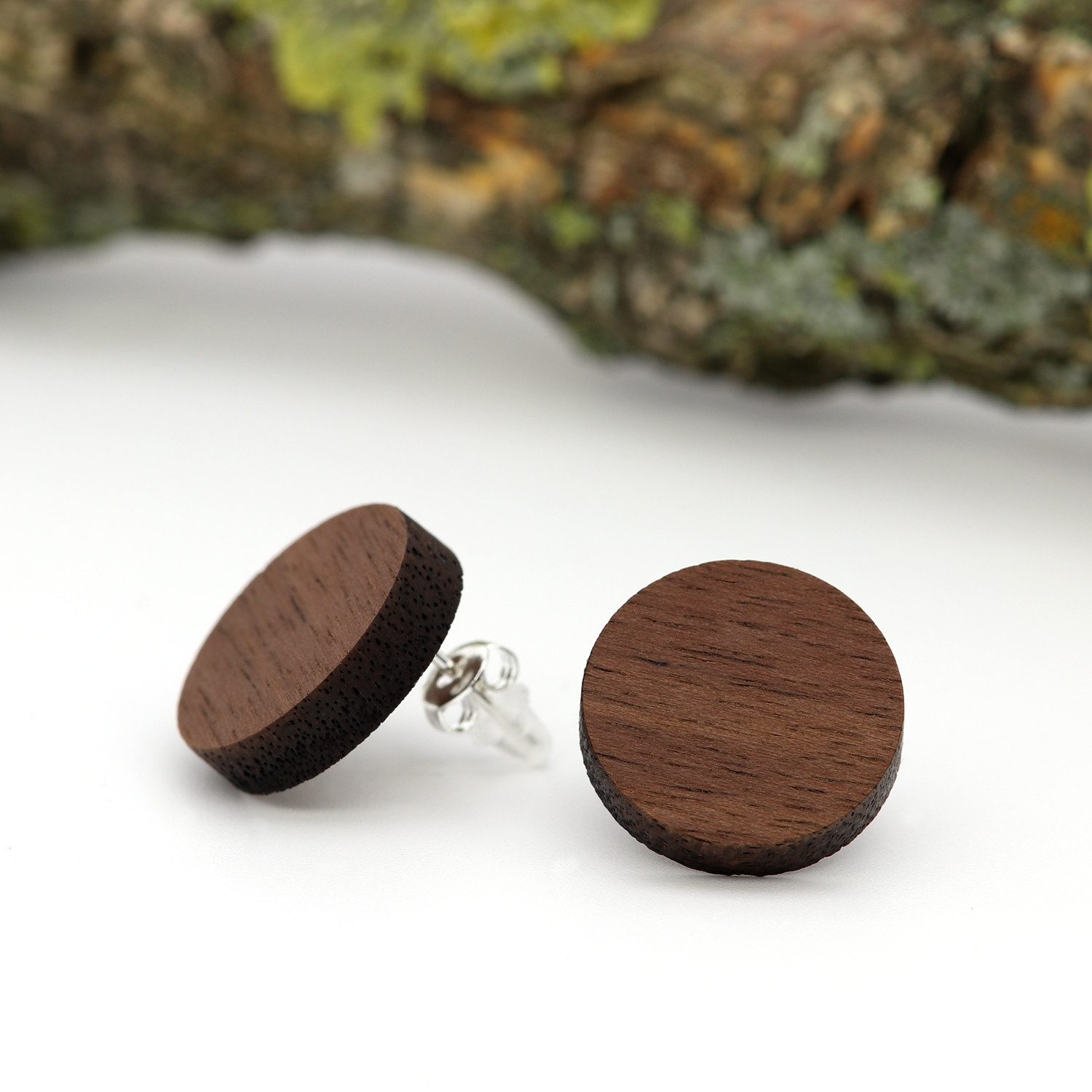 NaturSchatulle Paar Ohrstecker Holz Kreis (Zebrano-, Wenge- und Nussbaumholz, Holzohrringe, Holzschmuck), 925 Silber 17mm Holz Handmade in Germany Nachhaltig