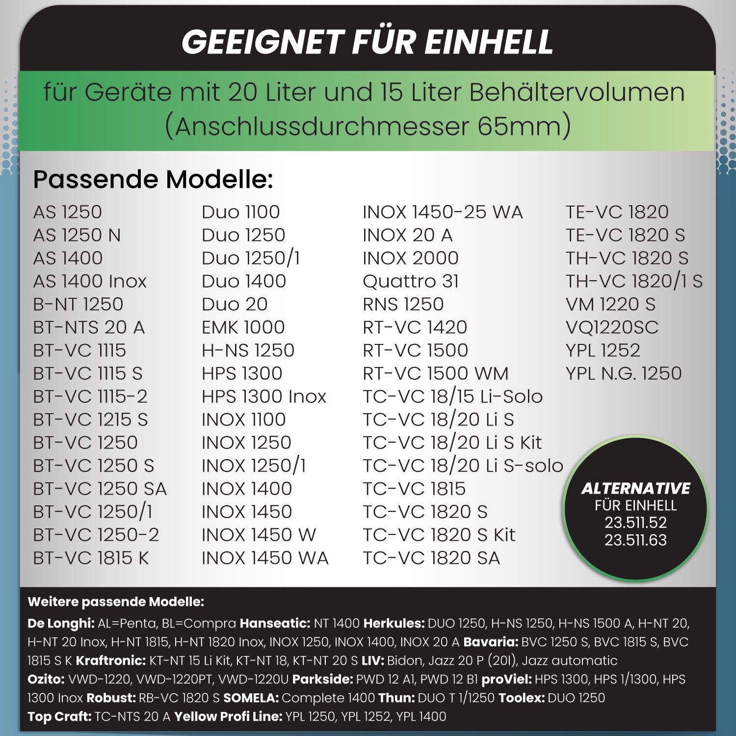 McFilter Staubsaugerbeutel (10 Stück) geeignet für Einhell, passend für ALLE Einhell 20 Liter Nass-Trockensauger, 10 St., Beutel - Typ DSM 37