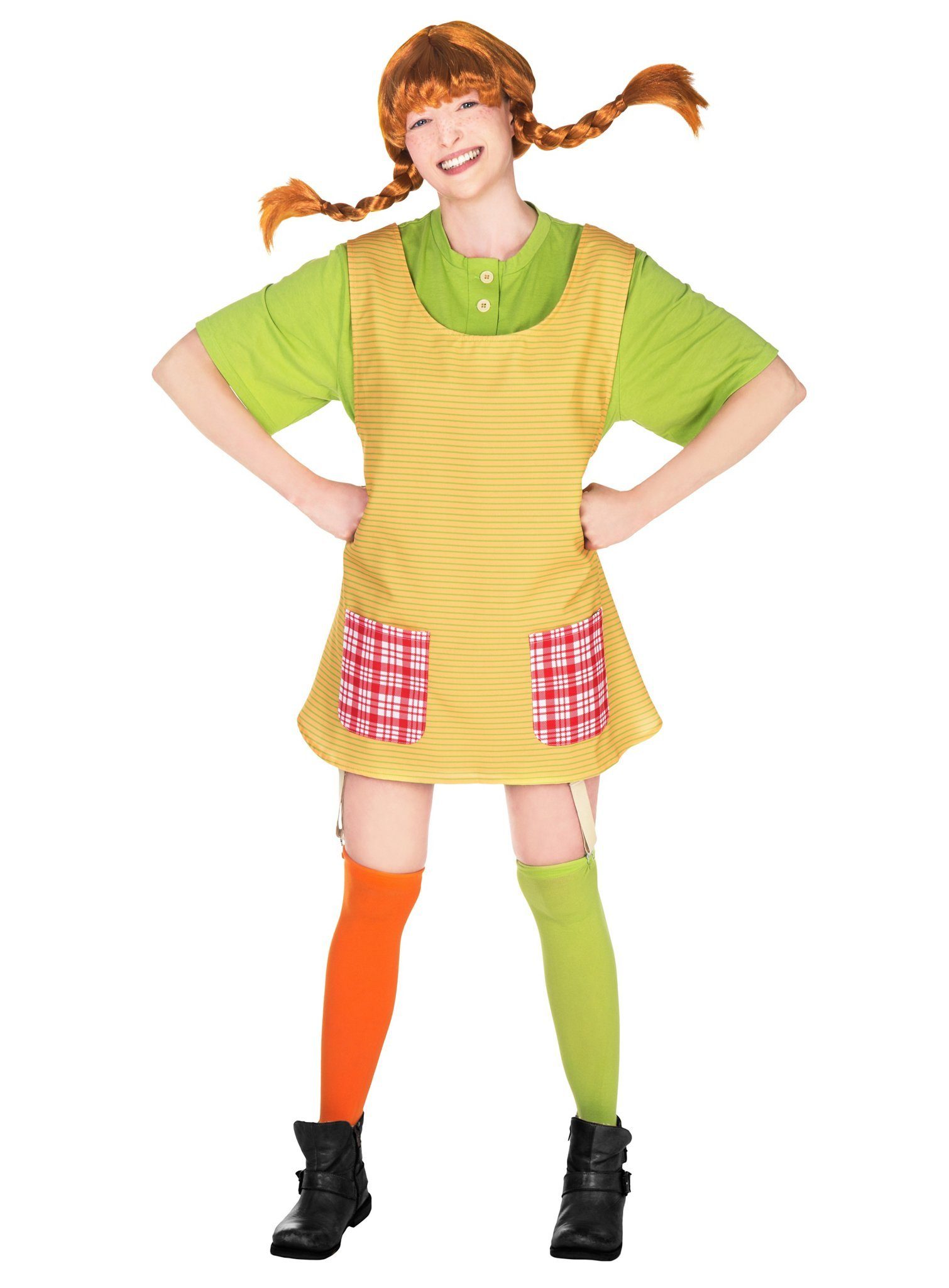 Maskworld Kostüm Pippi Langstrumpf Kostüm, Original Pippi Langstrumpf Kostüm für Erwachsene