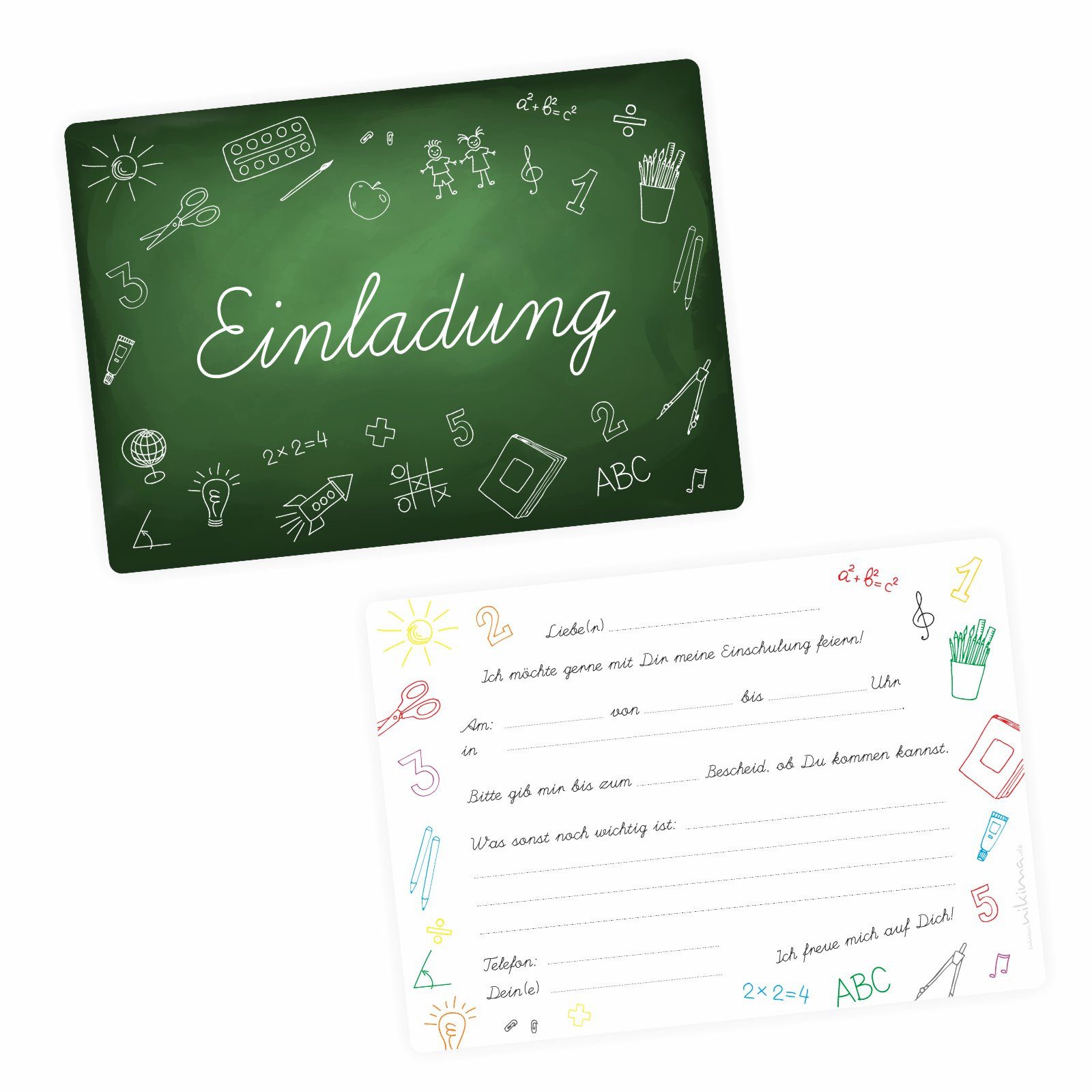 nikima Einladungskarten 10 Einladungskarten zur Einschulung Tafel grün inkl. Umschlag