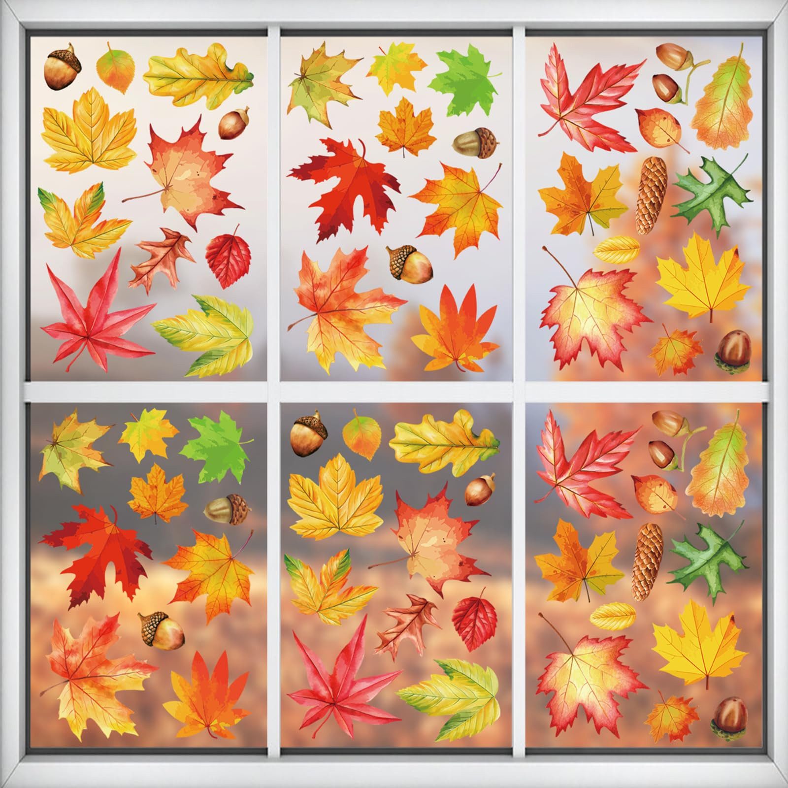 Sorvyzxn Fensterfolie Fensterbilder Herbst, Autumn Fensterbild Selbstklebend, Herbstdeko, Fenster Sticker Kinder, Fensteraufkleber Herbstliche Blätter – Bild 3 von 5