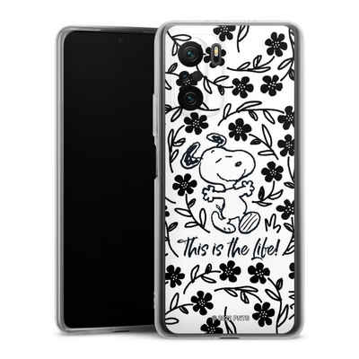 DeinDesign Handyhülle Peanuts Blumen Snoopy Snoopy Black and White This Is The Life, Xiaomi Poco F3 Silikon Hülle Bumper Case Handy Schutzhülle