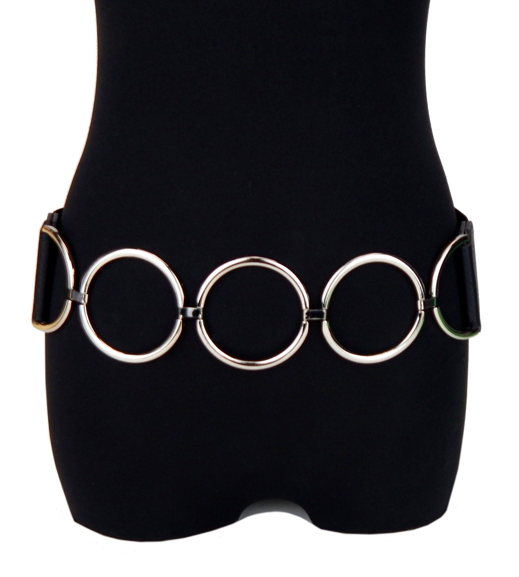 Ella Jonte Kettengürtel schwarz silber Kunstleder elastischer Stretchgürtel günstig online kaufen