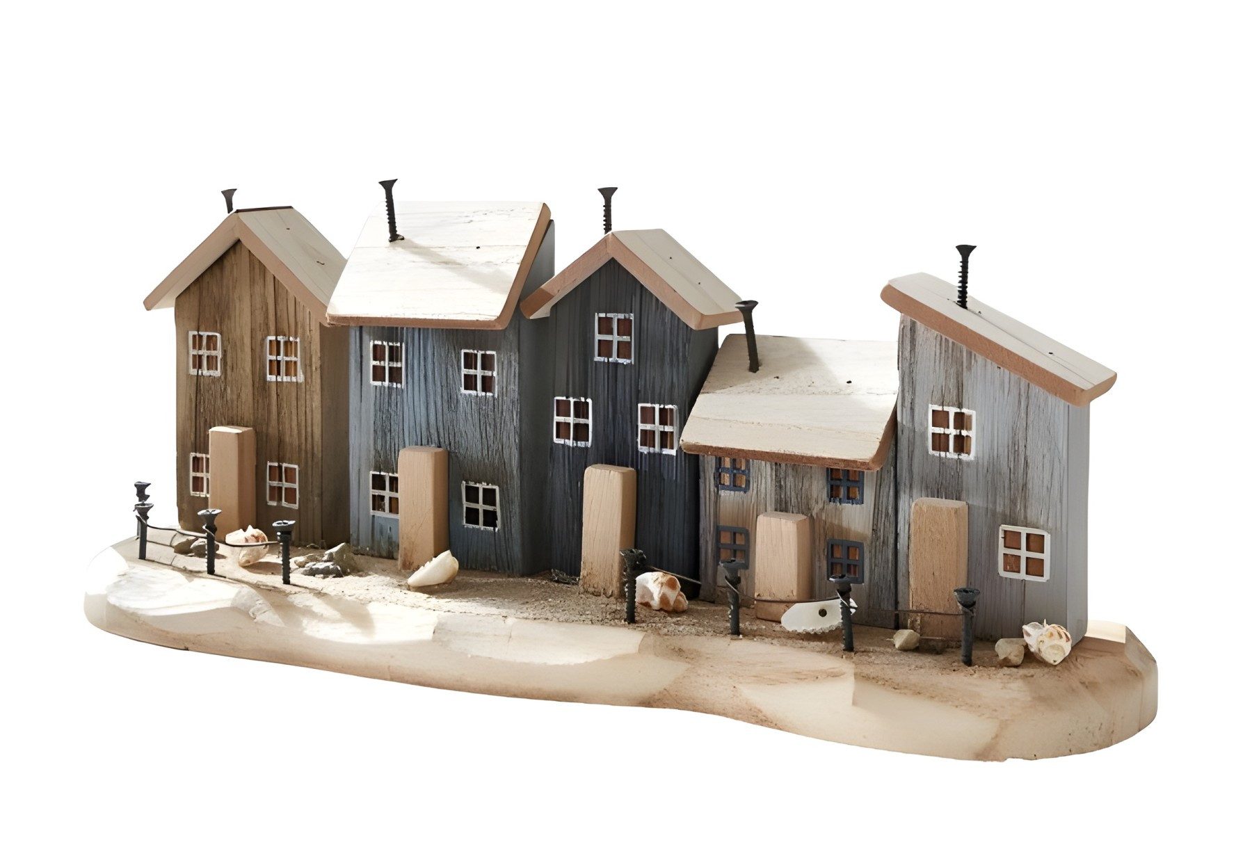 Dekoleidenschaft Dekofigur "Strandpromenade" aus Holz, Häuser mit Muscheln, günstig online kaufen