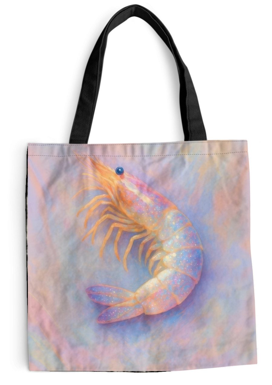 MuchoWow Shopper Garnele - Subtile Struktur - Blau - Rosa, Handtasche, Damen und Herren, Schultertasche, Umhängetasche, Tote Bag