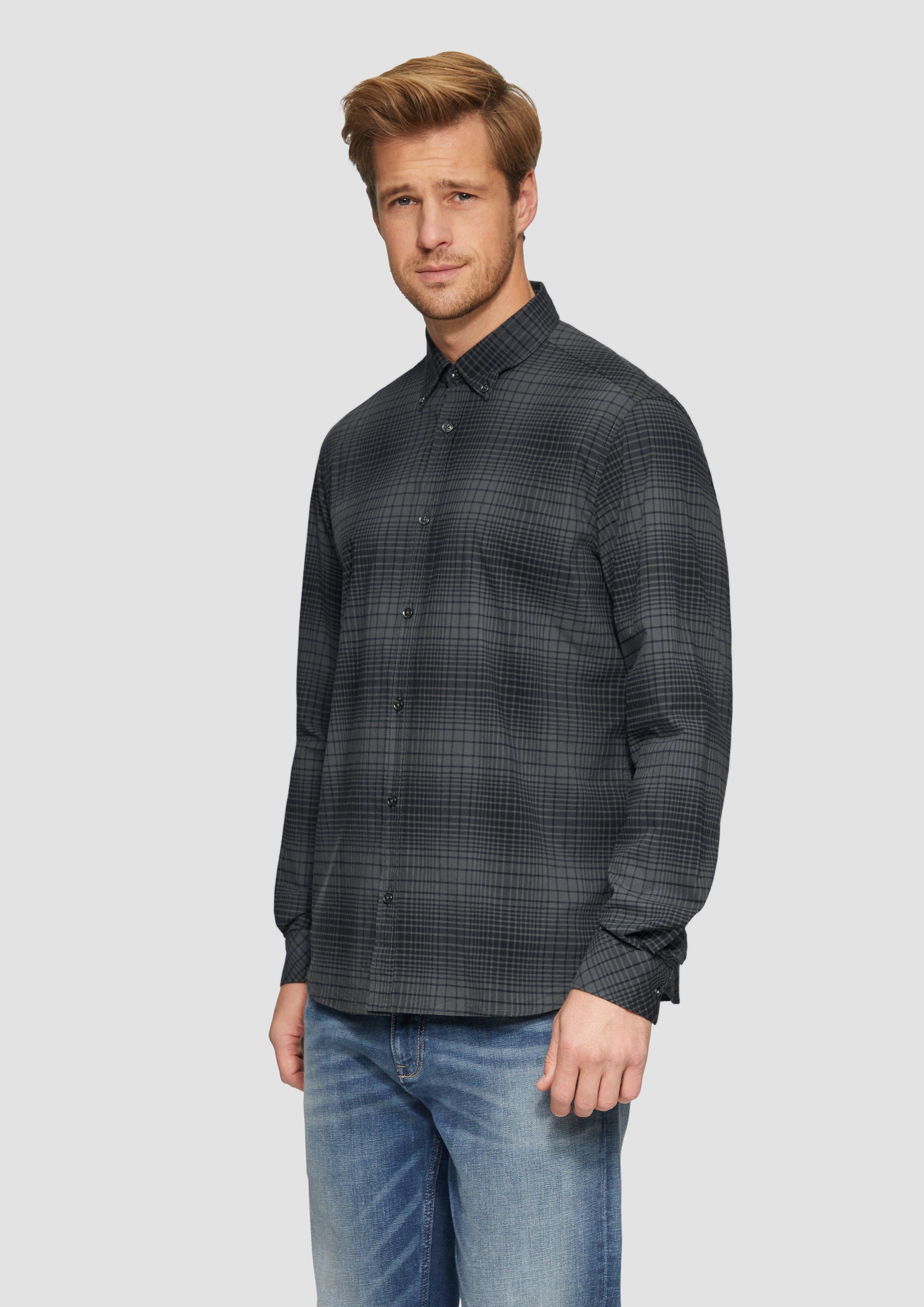 Langarmhemd Regular Fit: Kariertes Button-down-Hemd aus Baumwollstretch