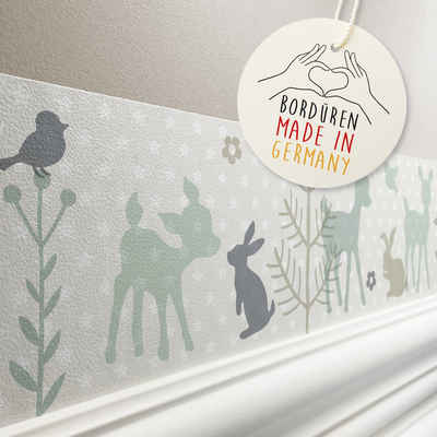 lovely label Bordüre Häschen & Rehe mint/grau/beige - Wanddeko Kinderzimmer, selbstklebend