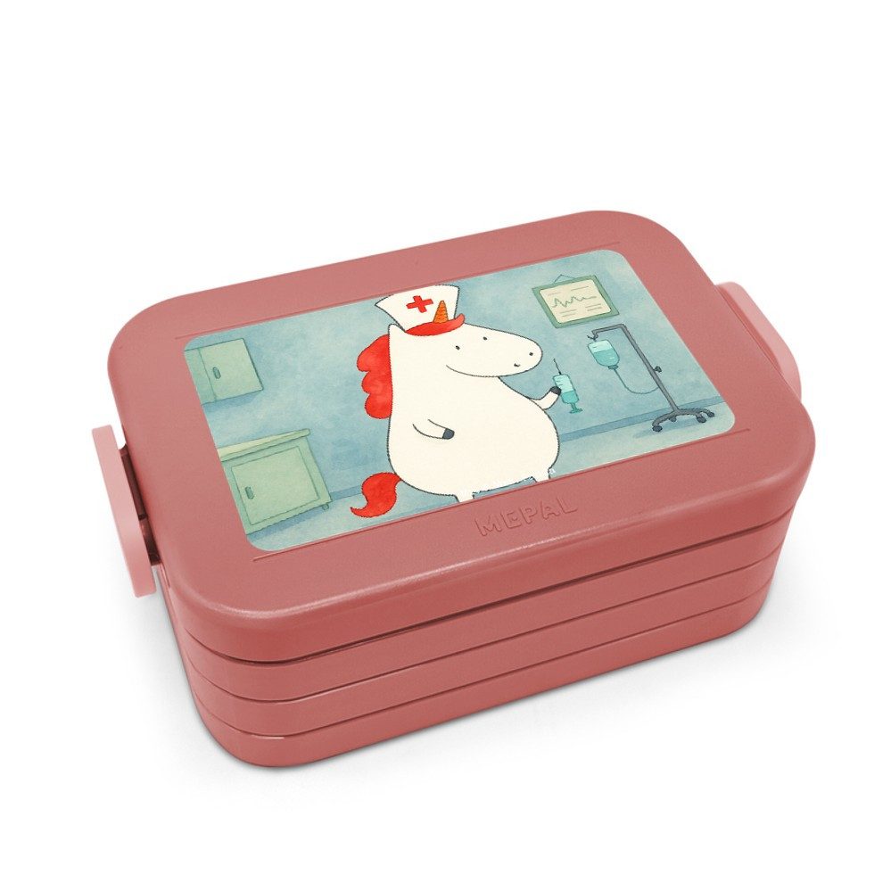 Mr. & Mrs. Panda Butterdose Einhorn Krankenschwester Design, Bentobox, Rot Pastell, Krankenpflege, Polypropylen lebensmittelecht, (Packung), Meal Prep Box Bentobox Essensbox