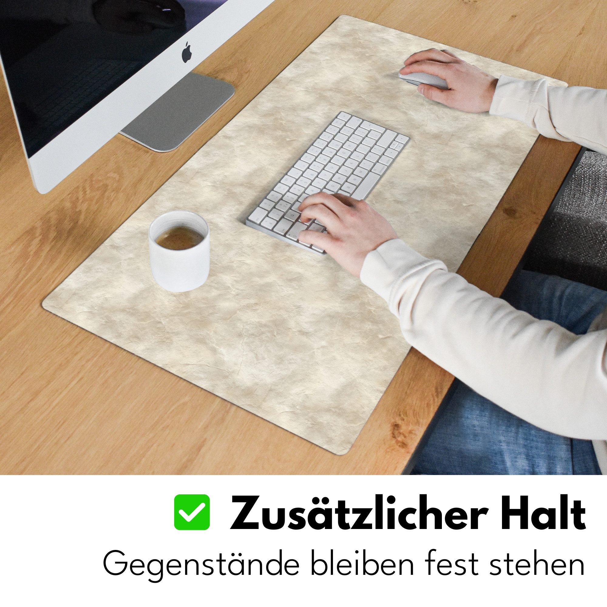 MuchoWow Gaming Mauspad Beige - Reliefstruktur - Naturstein (1-St), Gaming Mauspad XXL, Schreibtischunterlage, Desk Mat Groß, 80x40 cm – Bild 5 von 5