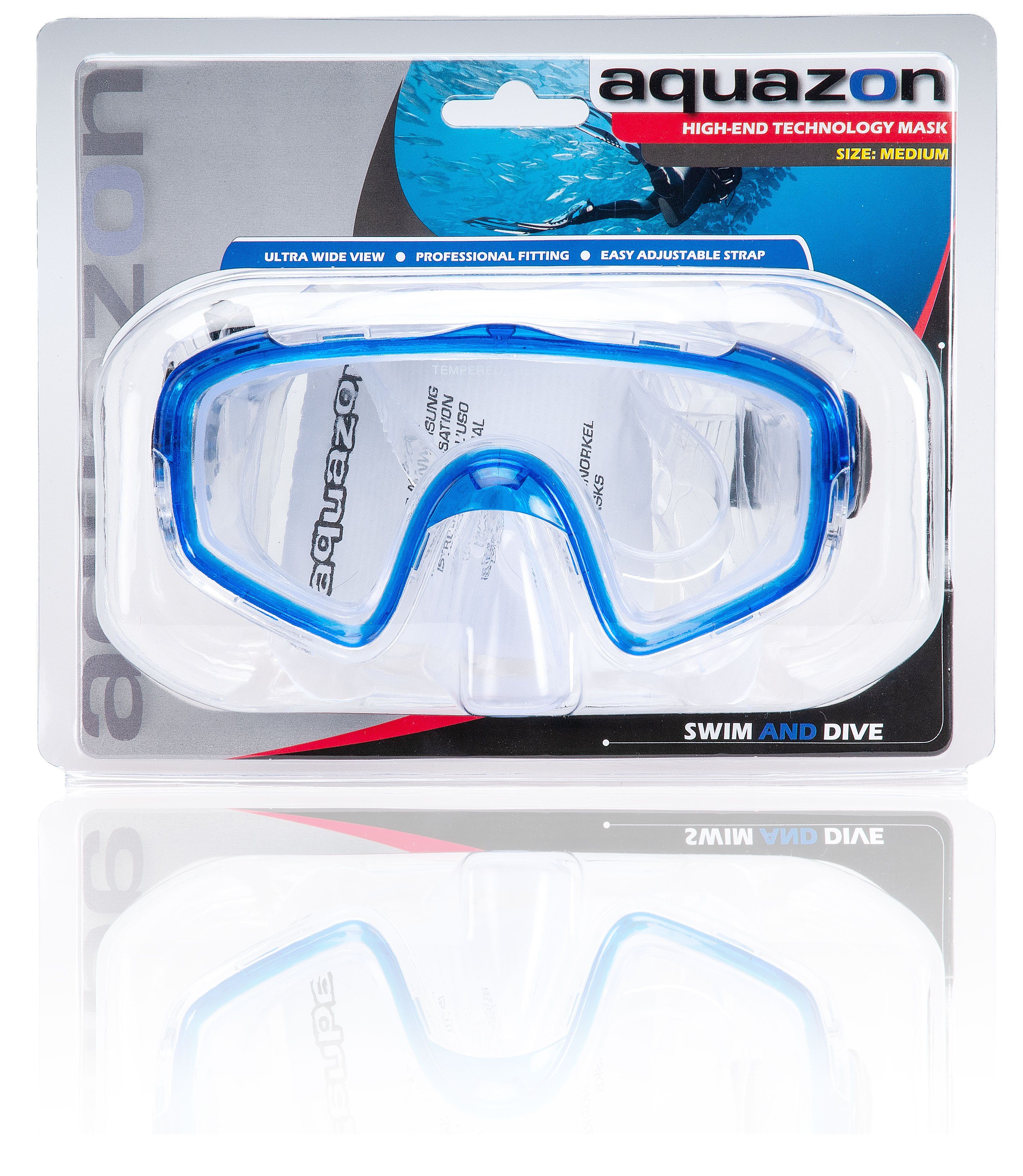 für Kinder Jahre AQUAZON SHARK, transparent 7-12 Taucherbrille Schnorchelbrille blau