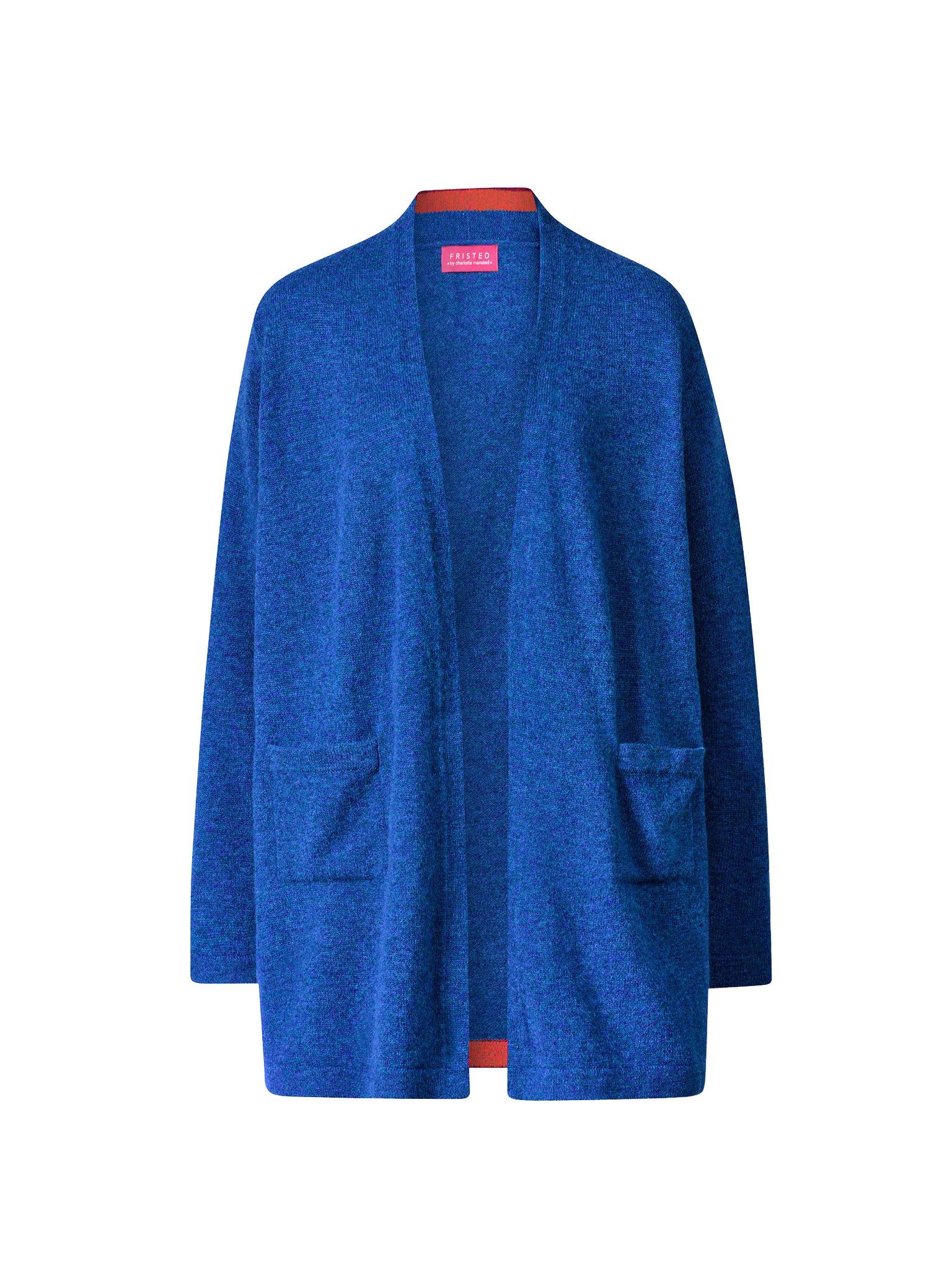 FRISTED Cardigan Damen Lammwolle Schalkragen Melange Relaxed Fit Langarm Strickjacke in feinem Garn mit längerer Silhouette und Seitenschlitzen