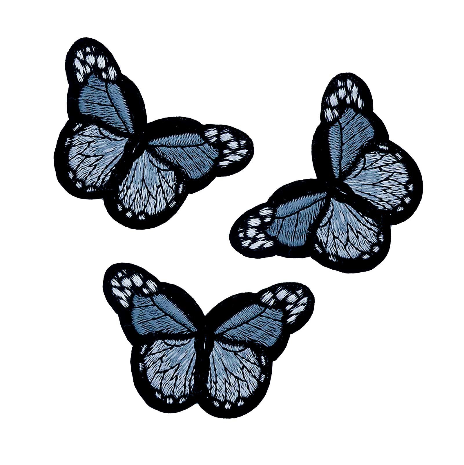 maDDma Patchies 3 Schmetterling Aufbügler bestickt Farb-/ Größenwahl, Polyester, Polyethylen Schicht, 46 x 78 mm graublau