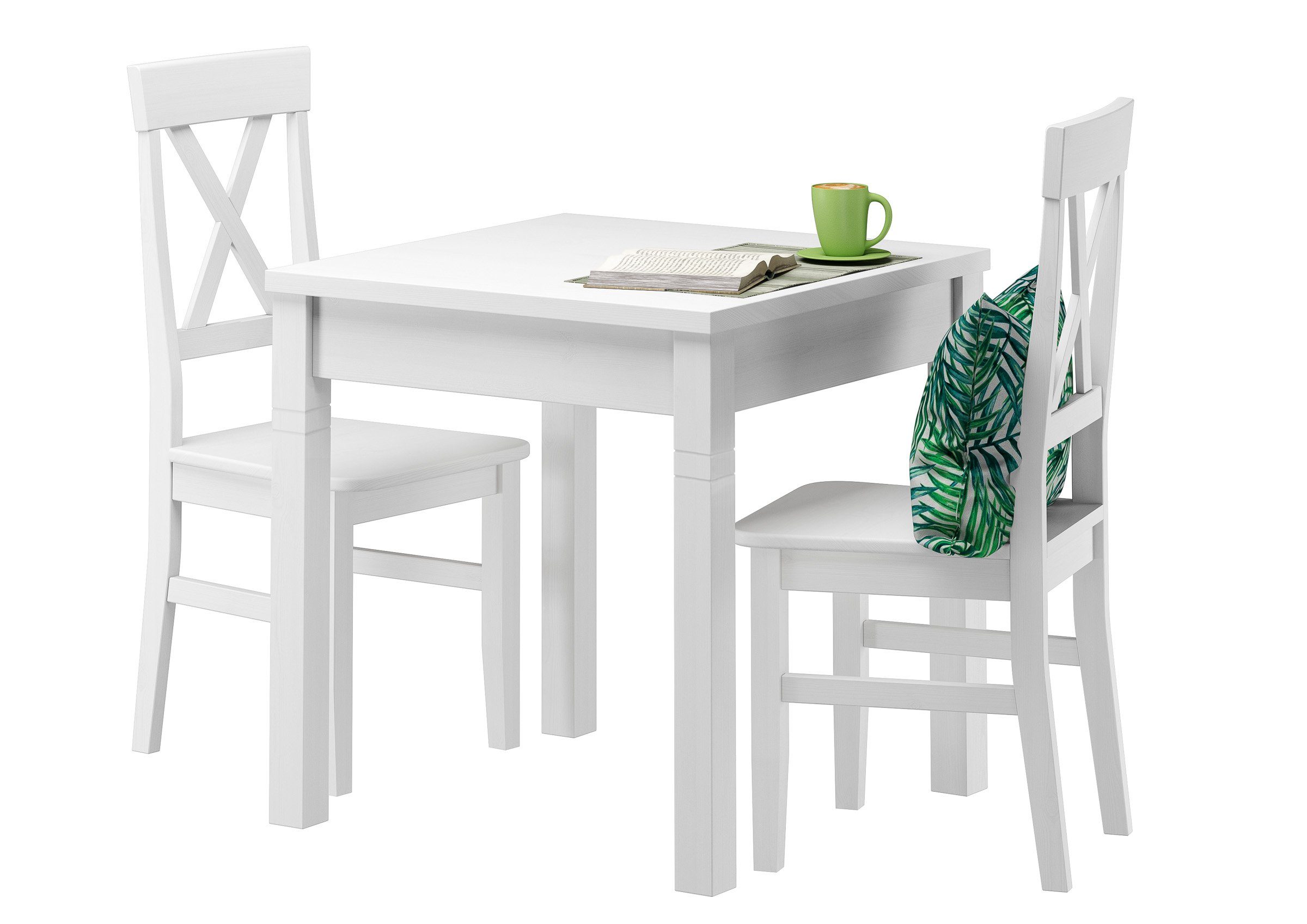 Massivholz Tisch-Set Tisch ERST-HOLZ mit Stühle Essgruppe Kiefer und waschweiß 2