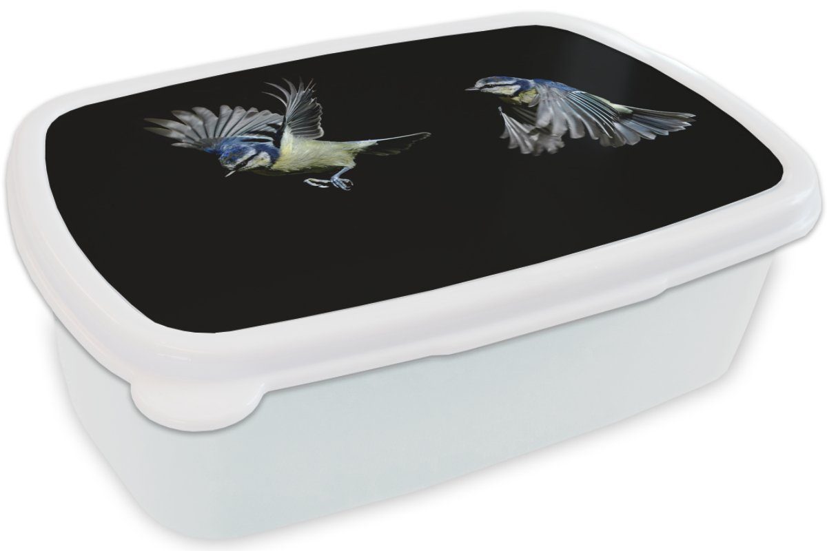 und Lunchbox Jungs - (2-tlg), Brotdose, Federn Mädchen - Kinder Brotbox für für Vögel MuchoWow Schwarz, Erwachsene, weiß Kunststoff, und
