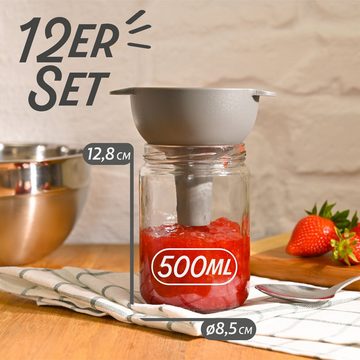 Praknu Einmachglas Praknu 12 Marmeladengläser 500ml Schwarz, Glas, (Set, 12-tlg), Konservieren