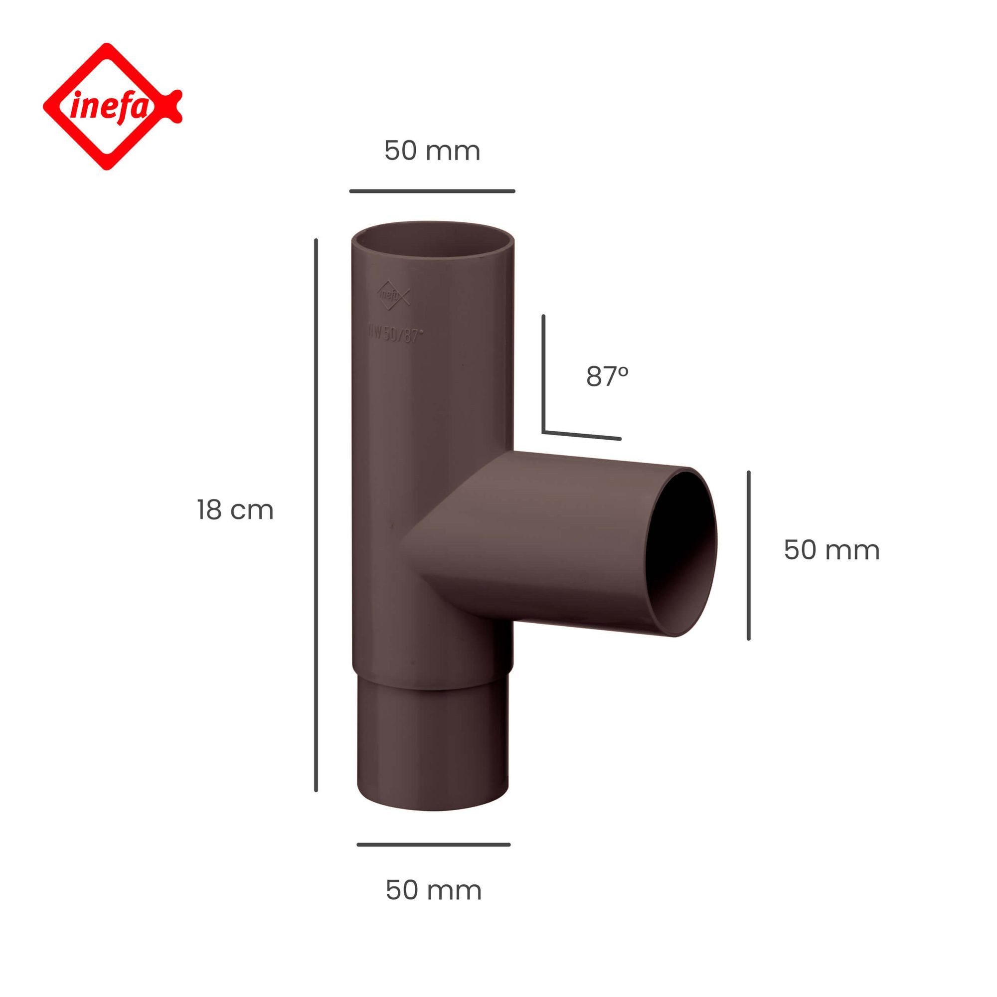 INEFA Regenfallrohr Abzweiger Fallrohr DN 50/50, 87°, (1 Stück), Kunststoff, Rohrabzweiger, Dachrinne- Zubehör für Gartenhaus