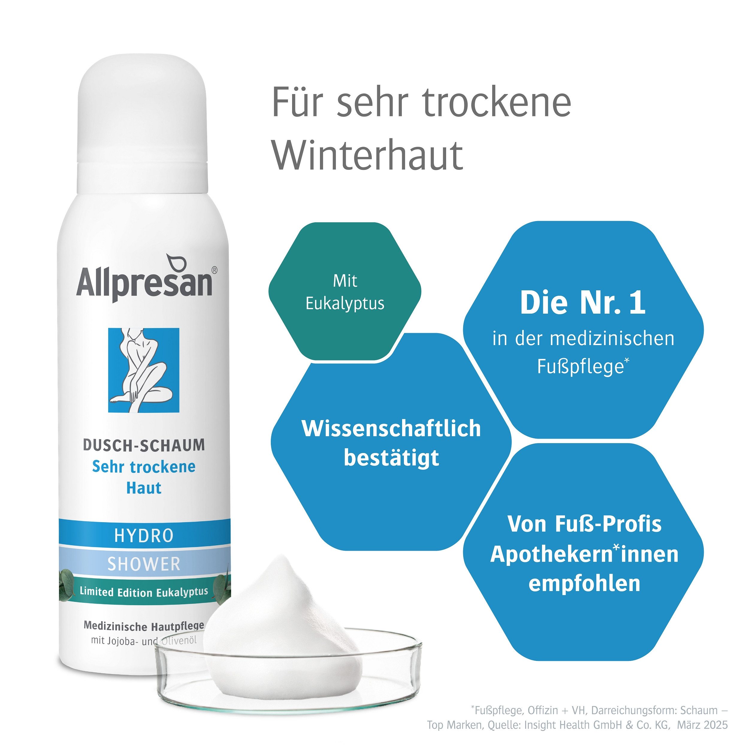 Allpresan Duschmousse Allpresan Dusch-Schaum HYDRO SHOWER Limited Edt. Eukalyptus 125ml, 1-tlg., auch für empfindliche & trockene Haut
