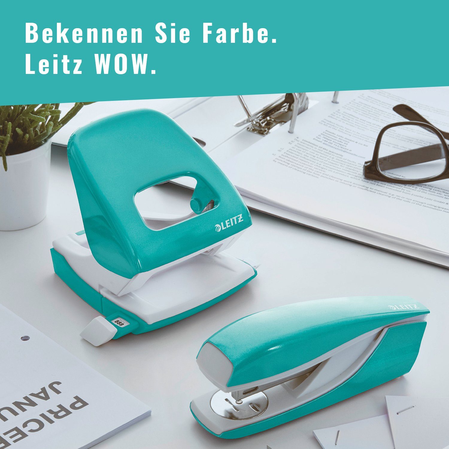 bis Heftklammern Blatt, Heftgerät inkl. Tacker 30 WOW LEITZ Lochstanzer eisblau