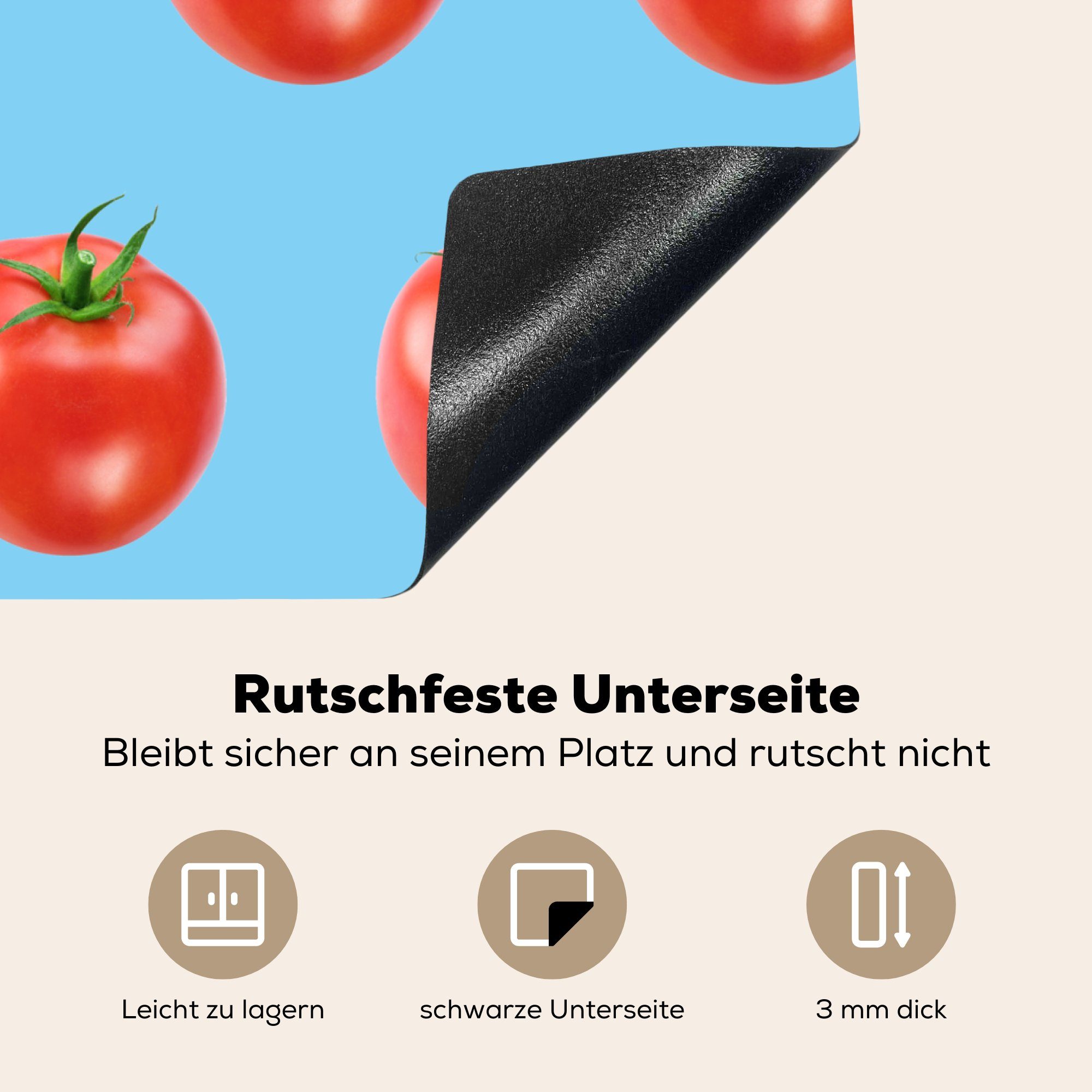 Blau, küche, Tomate Induktionsmatte tlg), - (1 Muster - Herdblende-/Abdeckplatte MuchoWow für cm, Vinyl, die 59x52 Ceranfeldabdeckung