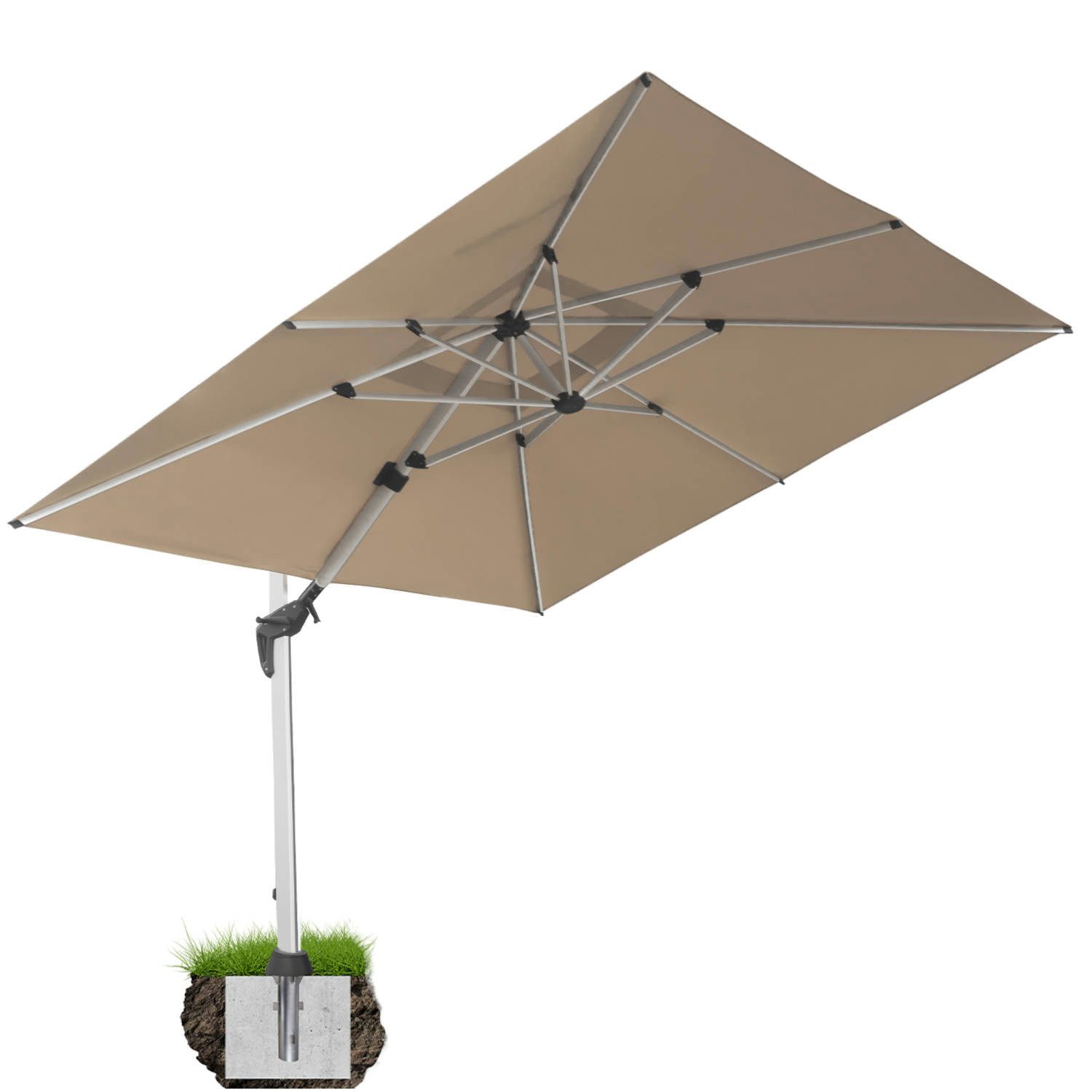 anndora Ampelschirm Aluminium Sonnenschirm mit Kurbelmechanik, LxB: 400,00x300,00 cm, mit Bodenanker, Winddach - 360° drehbar - witterungsbeständiger Stoff