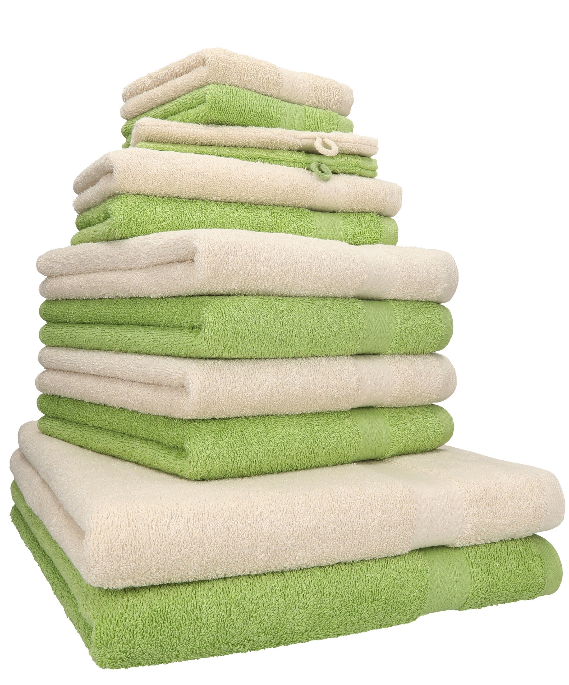 Betz Handtuch Set 12-tlg. Handtuch 100% Sand/avocadogrün, (12-tlg) Farbe Premium Set Baumwolle
