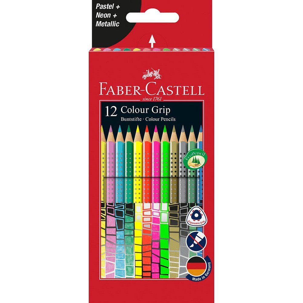 Buntstift mit CLASSIC farbsortiert Faber-Castell 12 Buntstifte GRIP Sonderfarben