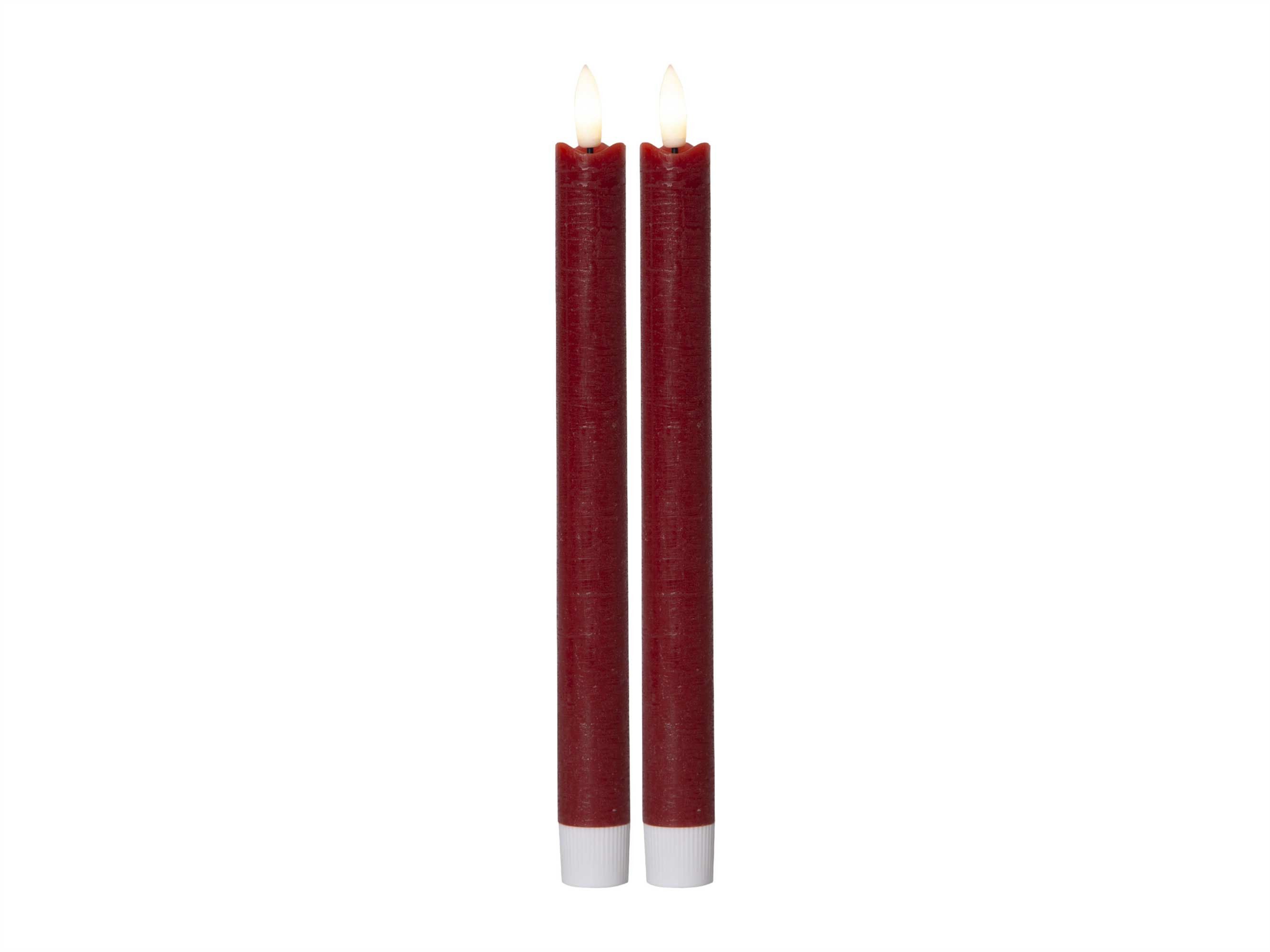 STAR TRADING LED-Kerze Flamme (Set, 2-tlg), 2 LED Stabkerzen rot 25cm Echtwachs 6/18h Timer 3D-Flamme 200h
