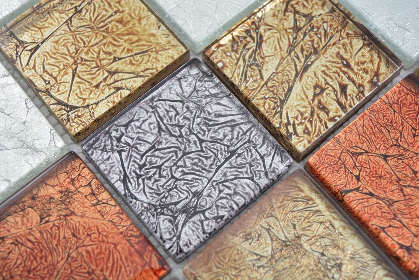 Thumbnail - Mosani Mosaikfliesen Glasmosaik Crystal Mosaik gold silber schwarz rot glänzend / 10 Matten
