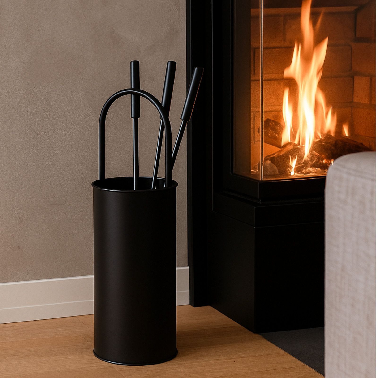 BURI Kamingarnitur Kaminbesteck Set schwarz Kaminzubehör Kaminwerkzeug Ofenbesteck