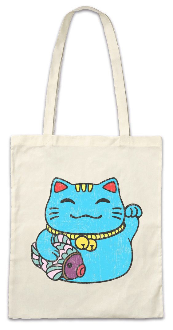 Beuteltasche Maneki Neko III Stofftasche Winkekatze Maneki-neko Manekineko Winkende