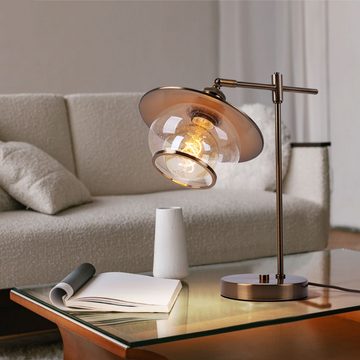 etc-shop Schreibtischlampe, Leuchtmittel nicht inklusive, Tischlampe Nachttischleuchte Metall bronzefarben Glas H 42 cm