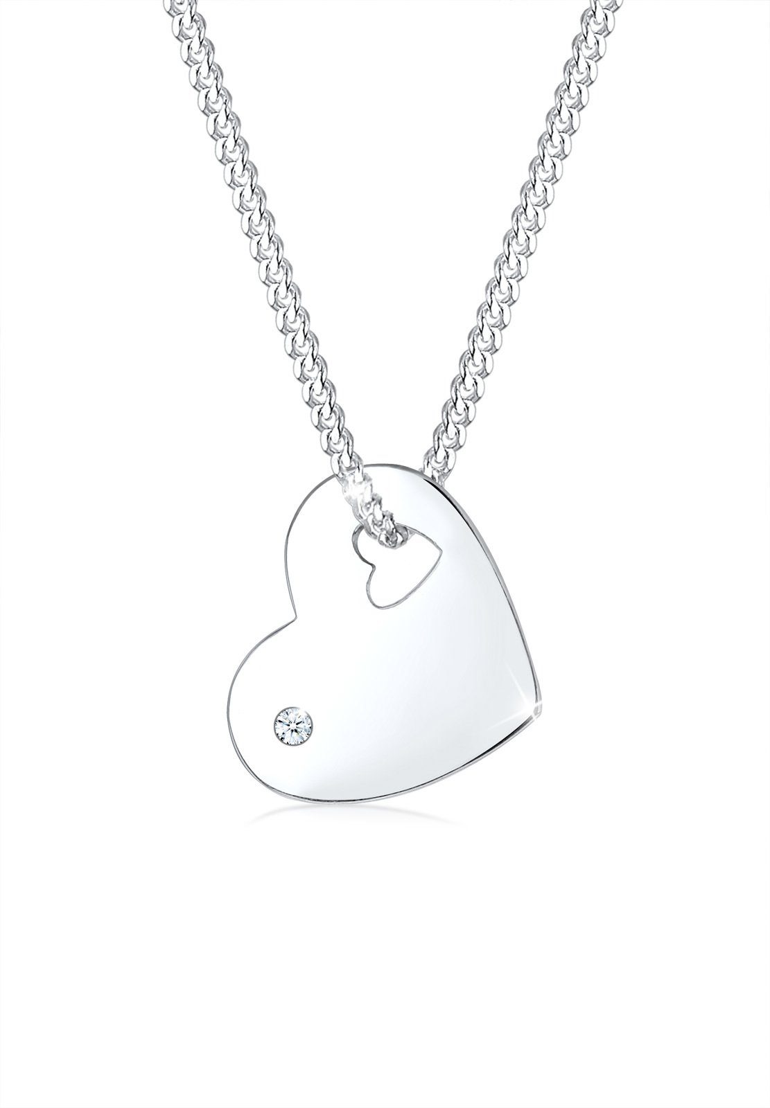 Elli DIAMONDS Kette mit Anhänger Herz Solitär Diamant (0.015 ct) 925 Silber, Herz