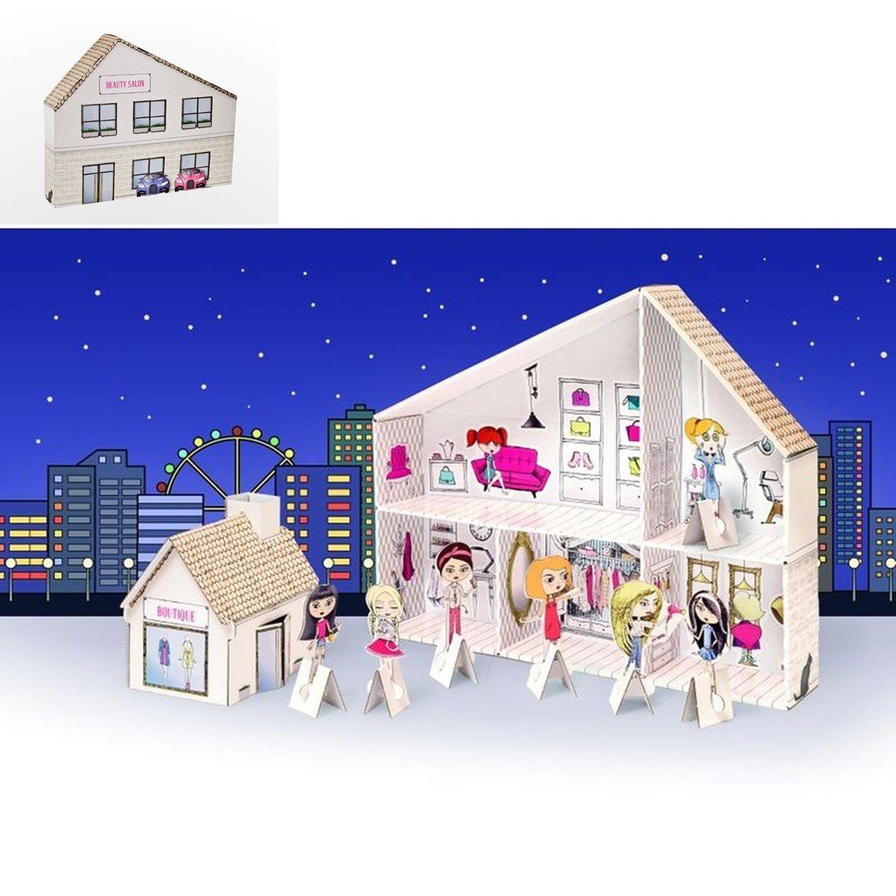 Babyshoppen Malvorlage Bastelhaus 37 Schönheitssalon, 54 x 43 x 10cm 3-lagige Wellpappe selber Gestalten