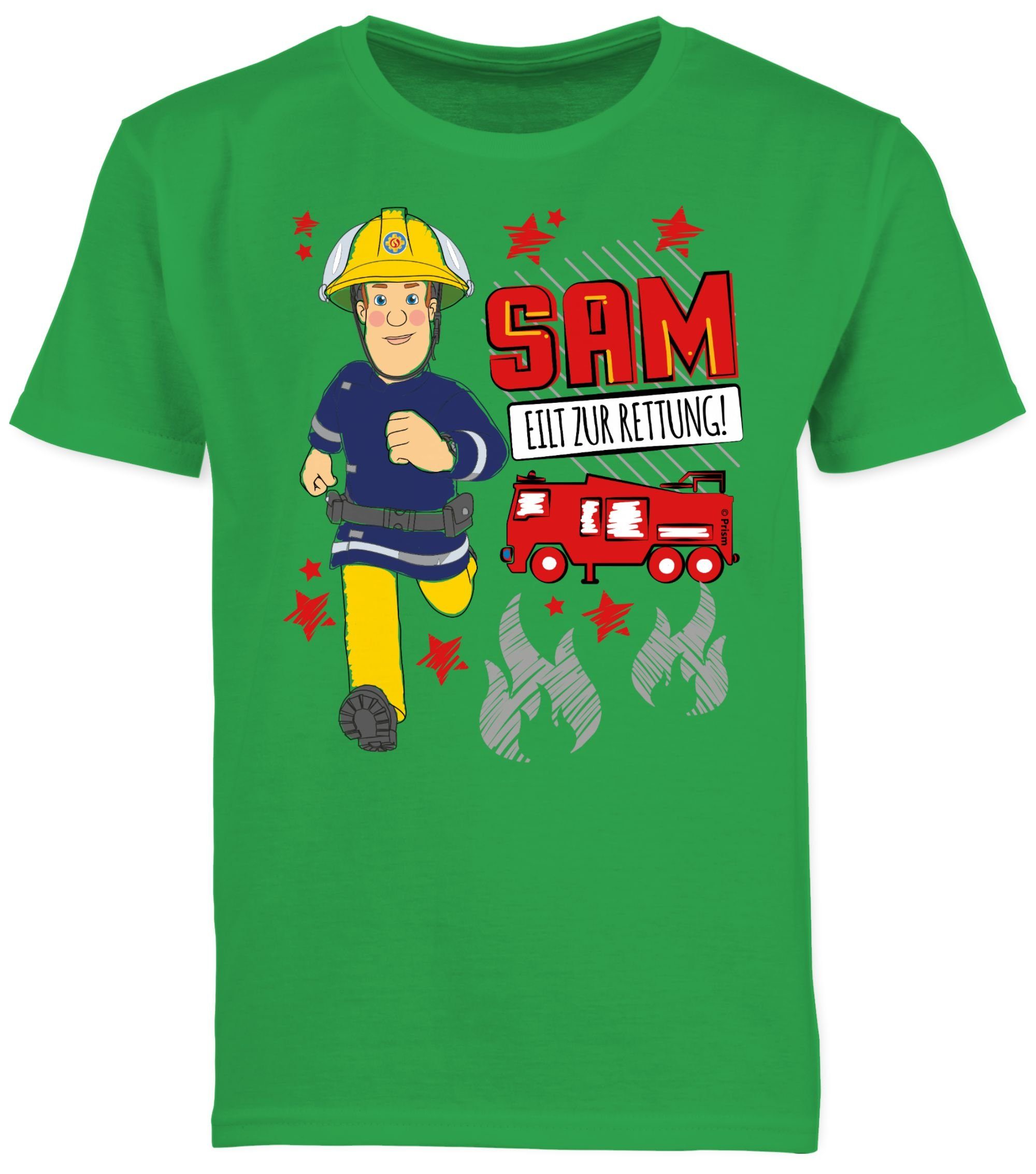 Shirtracer T-Shirt Sam eilt zur Feuerwehrmann 03 Sam Rettung Grün Jungen