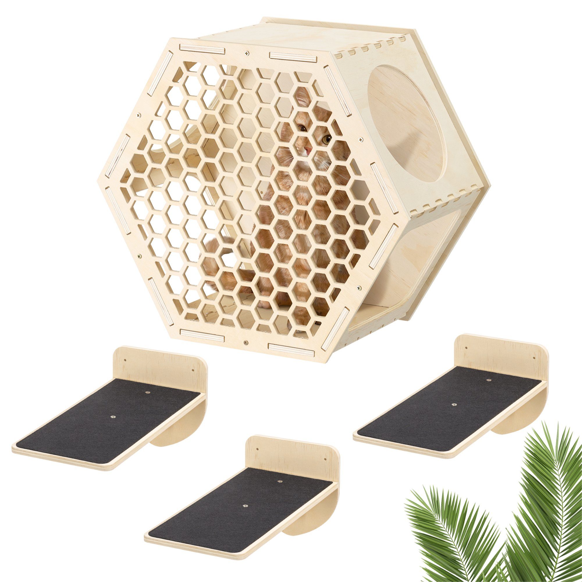 Navaris Kratzbaum Katzen Kletterwand 4er Set - Katzenkletterregale wandmontiert