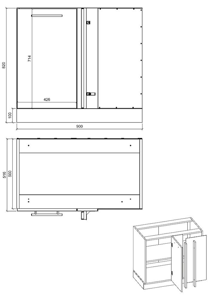 Feldmann-Wohnen Eckschrank white Korpusfarbe (Malmo) 1-türig ares 90cm Front- Malmo wählbar und