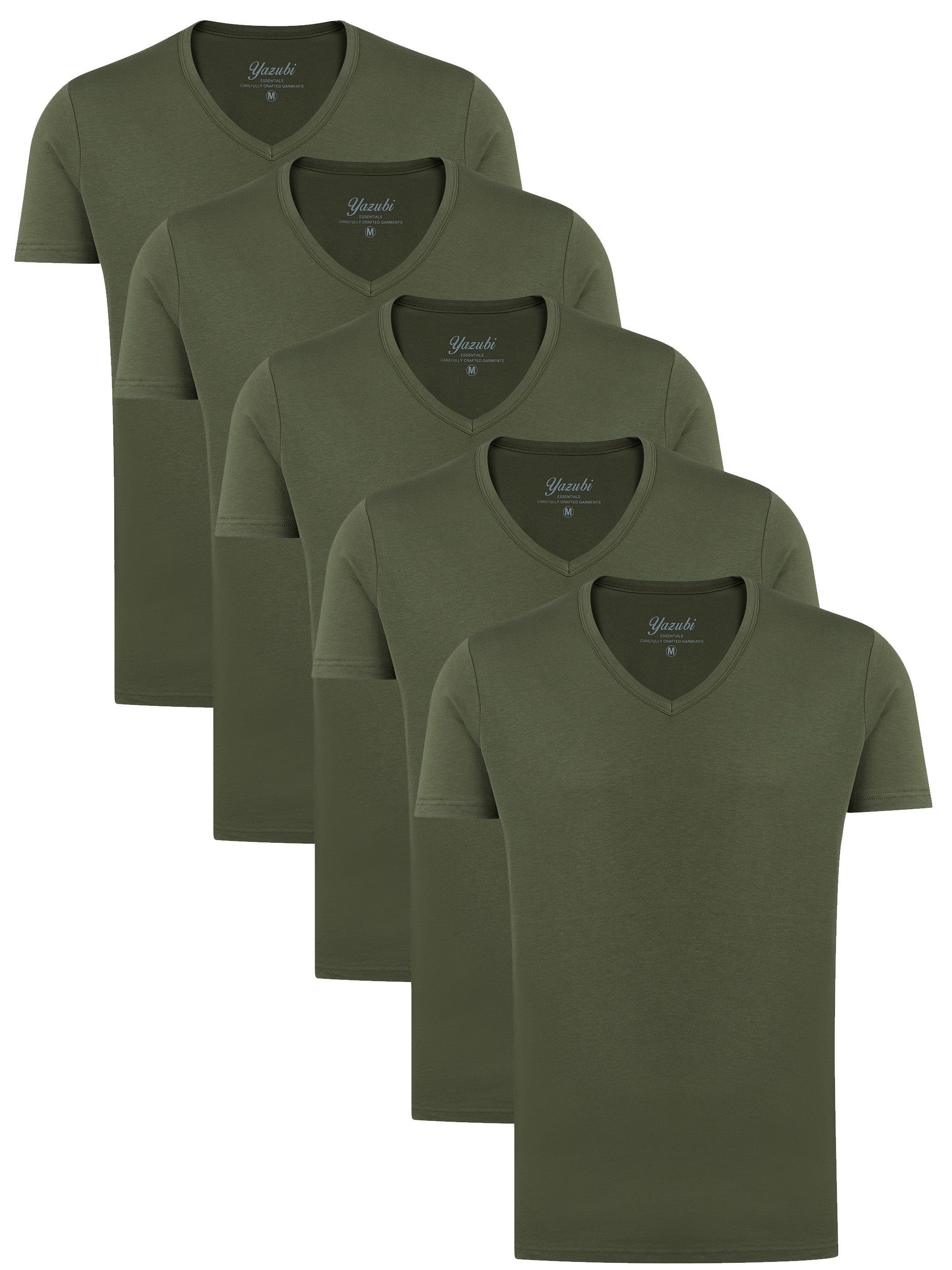 Yazubi T-Shirt modisches Shirt Mythic (Spar-Set, 5er-Pack) bequemes T-shirt mit V-Ausschnitt Grün (Kalamata 190510)