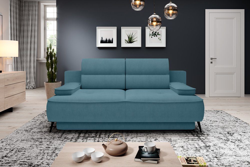 Kissen, 2-Sitzer, Sofa, Design im mit stellbar, 3-Sitzer Bettfunktion Stylefy Modern frei Bettkasten, inklusive Raum Velling, und