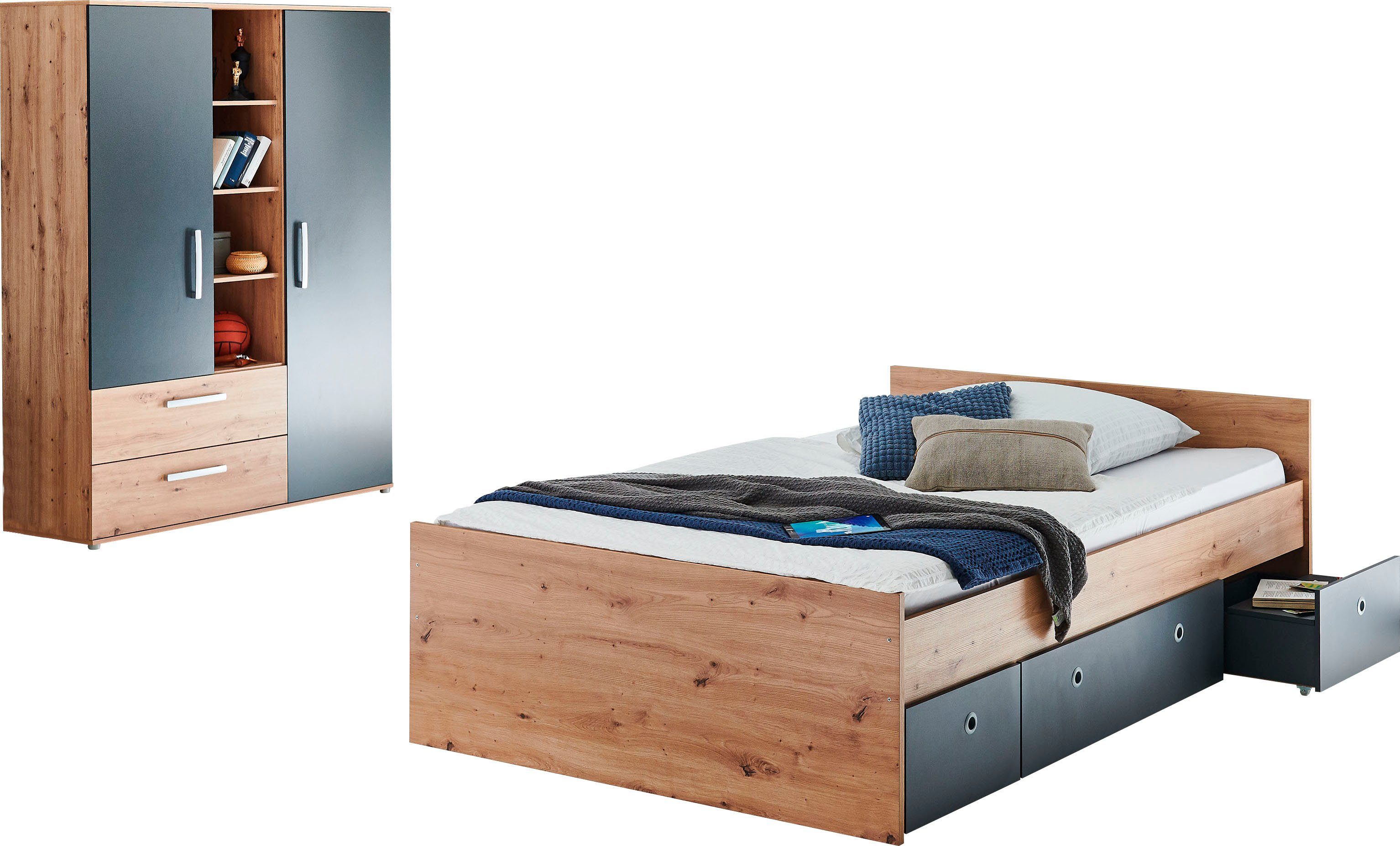 arthur berndt Jugendzimmer-Set Alessio, (Set, 3-tlg., Bett und Kleiderschrank), mit Melamin-Oberfläche