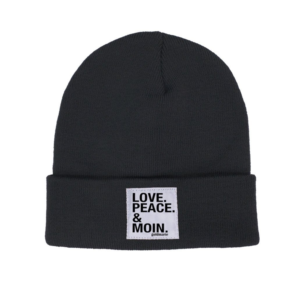 goldmarie Beanie LOVE PEACE MOIN Mütze schwarz (1-St) Feinstrick