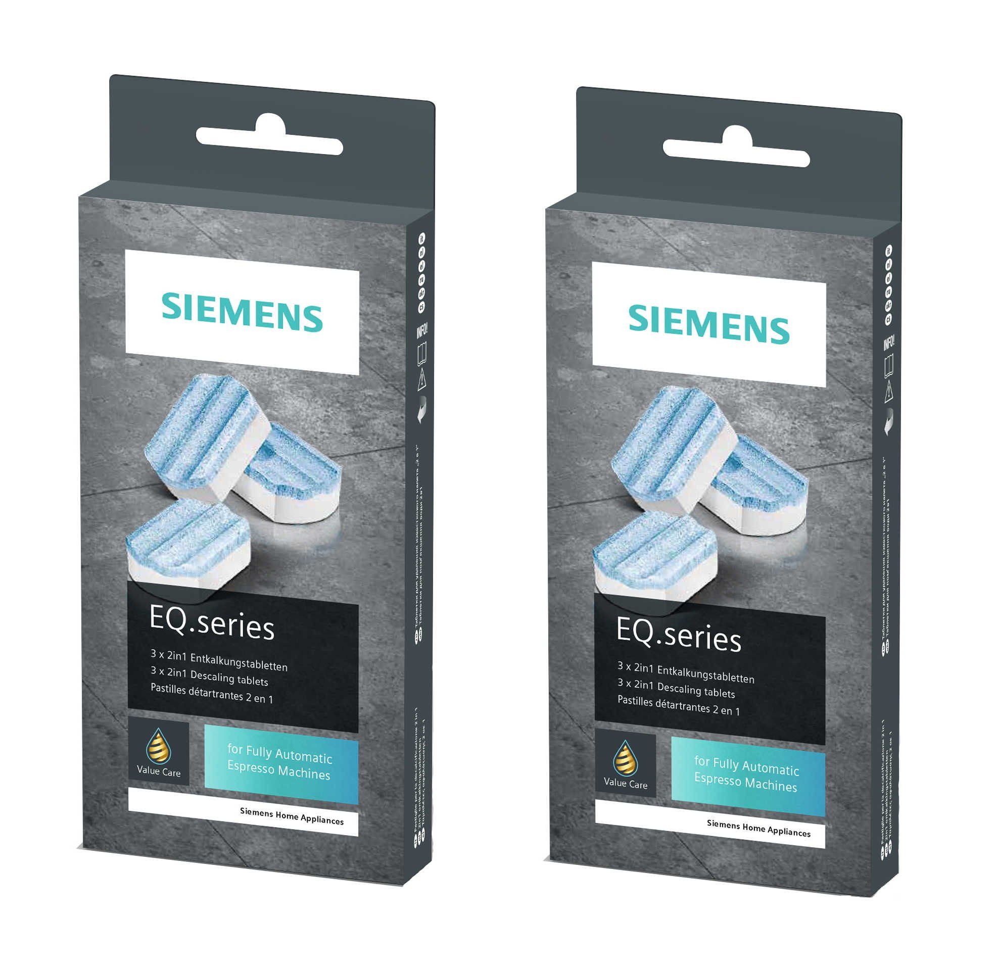 SIEMENS Kaffeevollautomaten-Entkalker TZ80002A Entkalkungstabletten (Spar-Set, [- 2 Packungen à 3 Tabs – insgesamt 6 Entkalkungstabletten Entkalkungstabletten für Siemens EQ‑Series Kaffeevollautomaten)