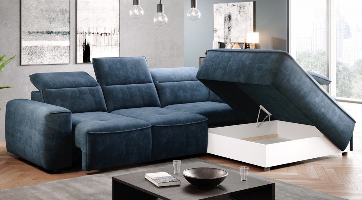 Sofa Dreams Bettkasten Cosmo Form L verstellbare Ecksofa elektrisch sitze, blau