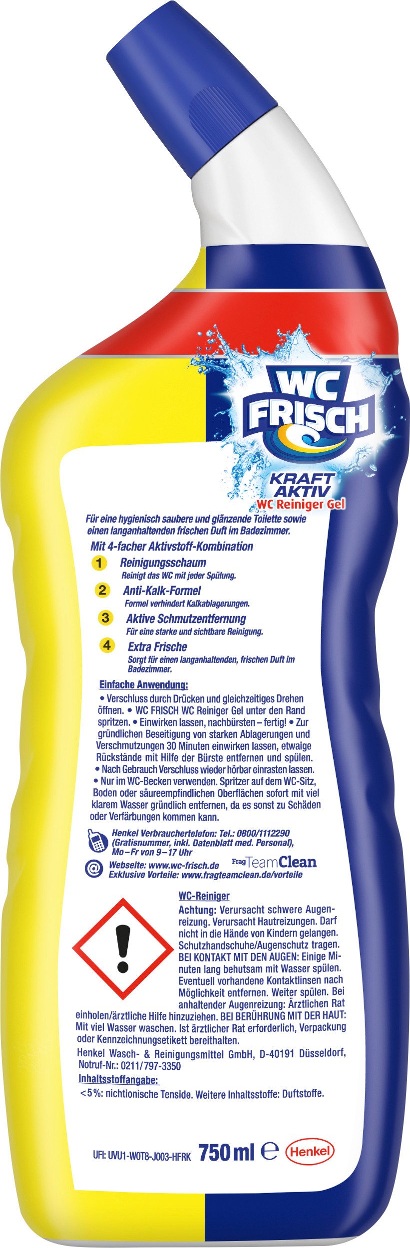 WC Frisch Gel Lemon 750 ml WC-Reiniger (1-St. mit Lufterfrischer-Effekt, für hygienische Frische mit 4-fach Aktivstoff-Kombination)