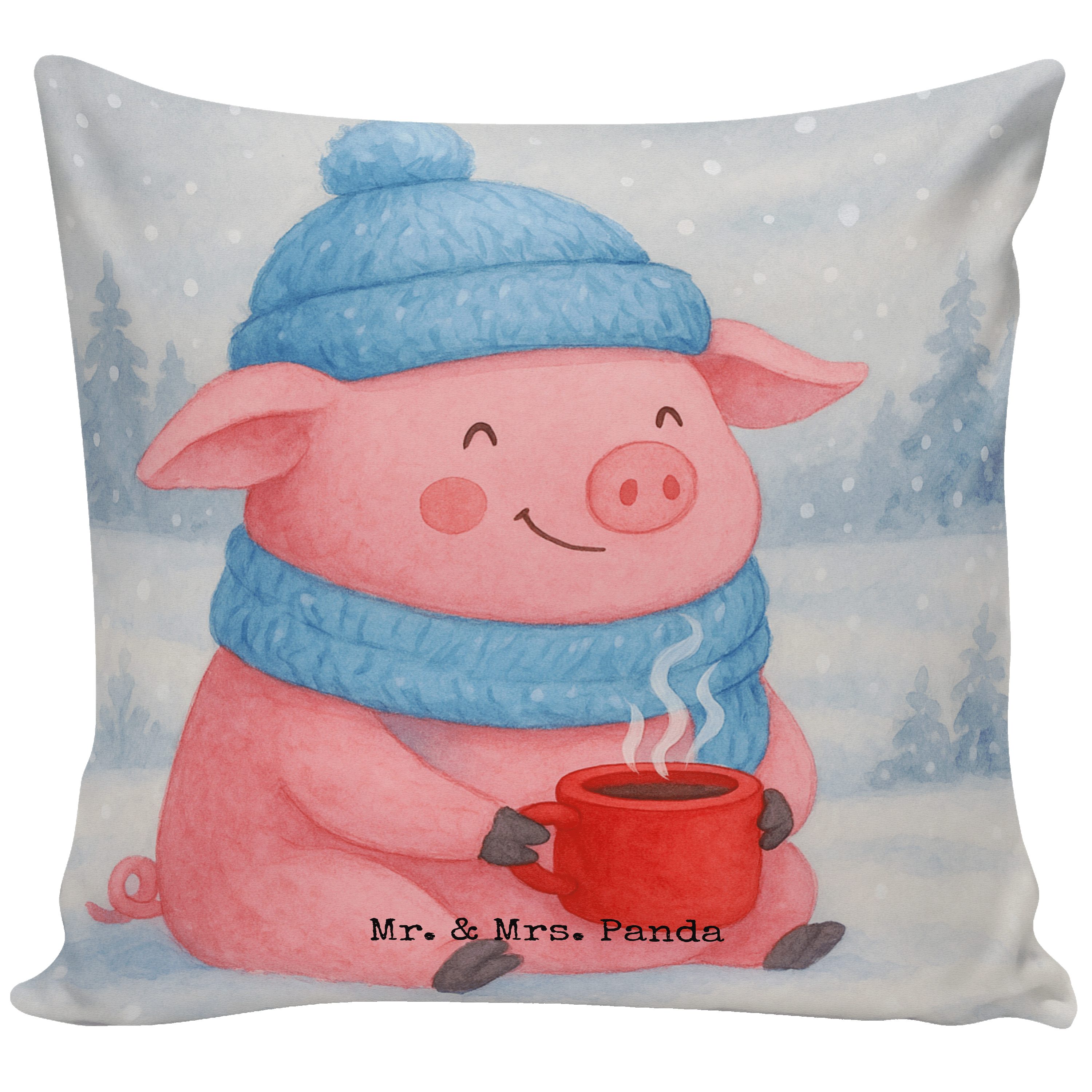 Mr. & Mrs. Panda Dekokissen Schweinchen Glühwein Design, kuschelkissen 40x40, Weiß, Betrunken, We, Dekokissen Sofa Sofakissen Deko Kissen