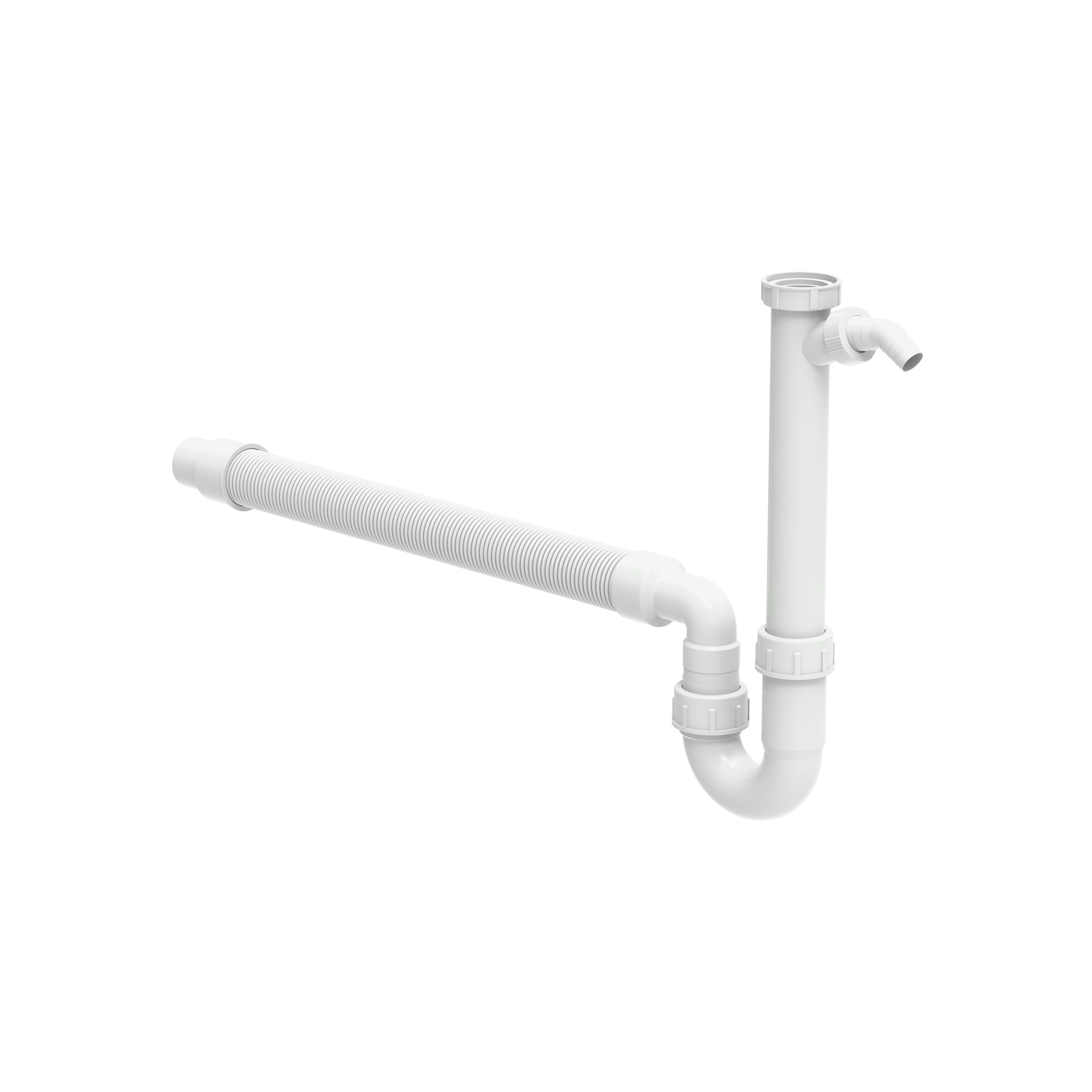 Schütte Siphon Flexibler Spültisch-Röhrensiphon, (Mit Geräteanschluss), 1 1/2"IG x DN 40/50 mm mit Geräte-Anschluss 3/4" weiss