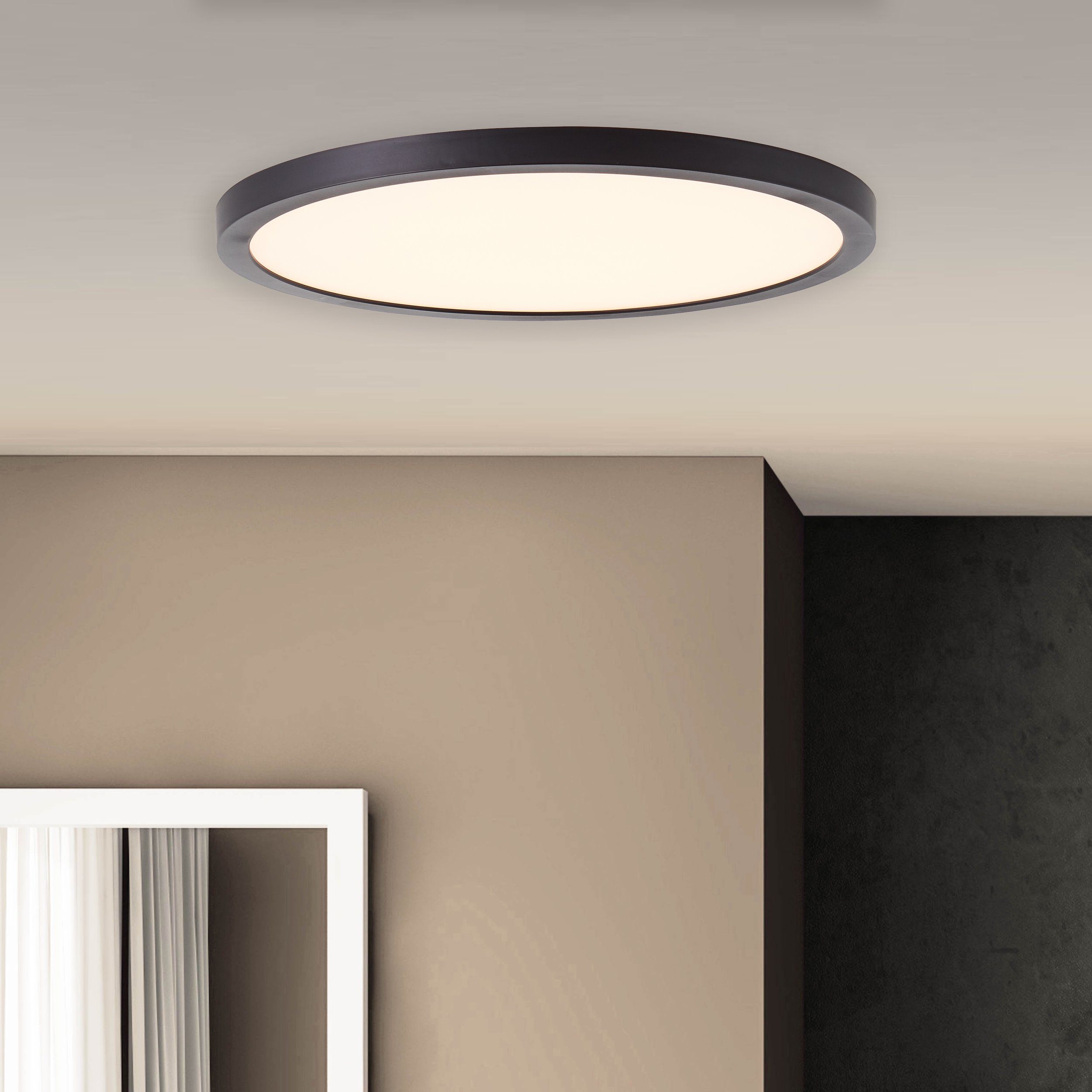 Lightbox Deckenleuchte, LED fest integriert, warmweiß, LED Deckenaufbau-Paneel, Ø 25 cm, 2100 lm, 2700 K, schwarz