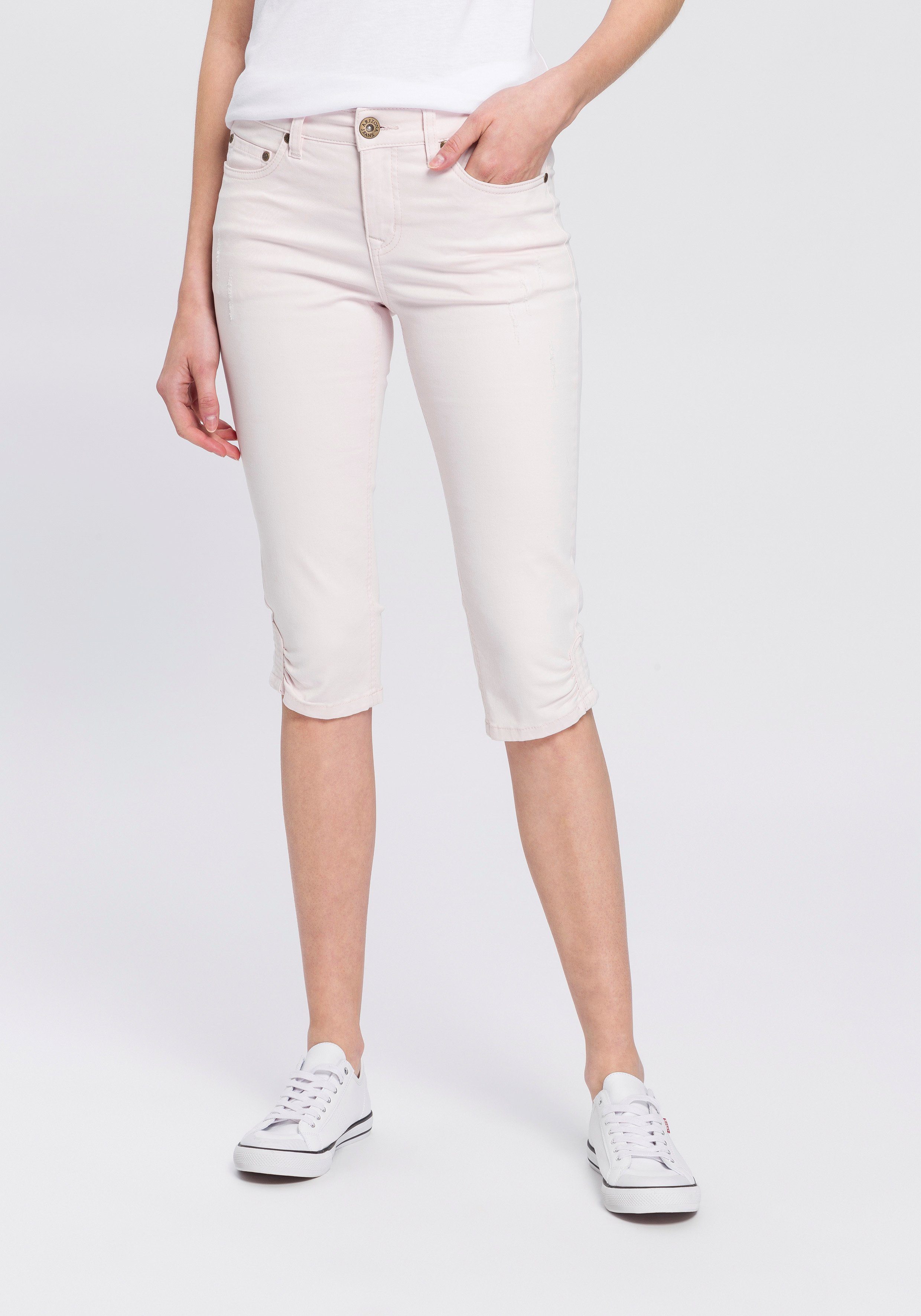 Arizona Caprijeans schmale Passform, mit Destroyed-Effekten, günstig online kaufen